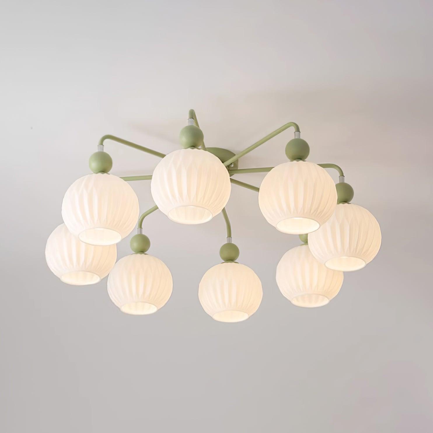 Ceiling Light Glass 26 in Pumpkin Shade Green Living Room Dining Area Pendant Fixture Decorative Modern Lighting | Thomler