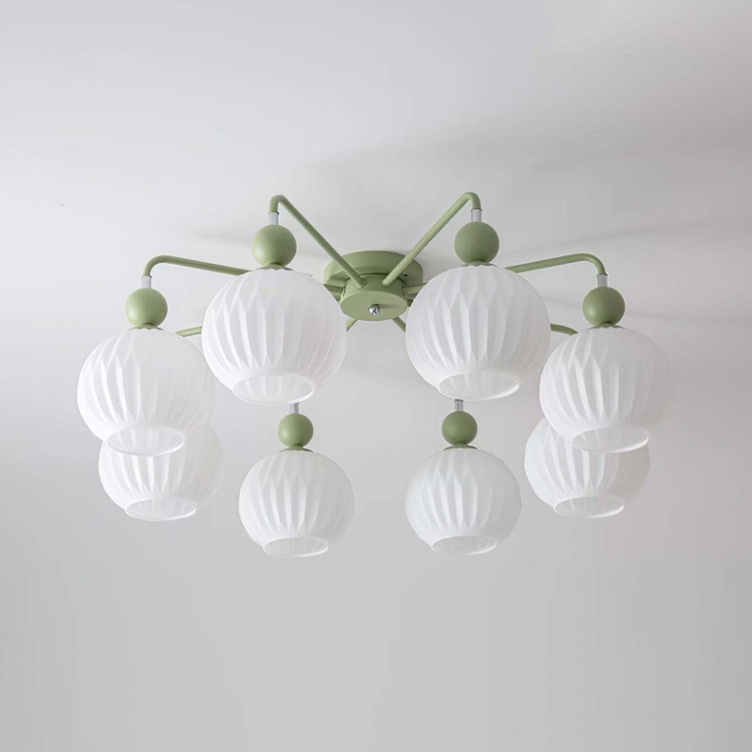Ceiling Light Glass 26 in Pumpkin Shade Green Living Room Dining Area Pendant Fixture Decorative Modern Lighting | Thomler