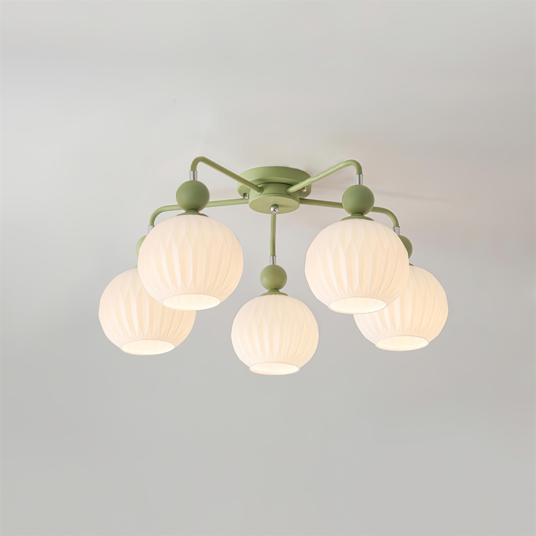 Ceiling Light Glass 26 in Pumpkin Shade Green Living Room Dining Area Pendant Fixture Decorative Modern Lighting | Thomler