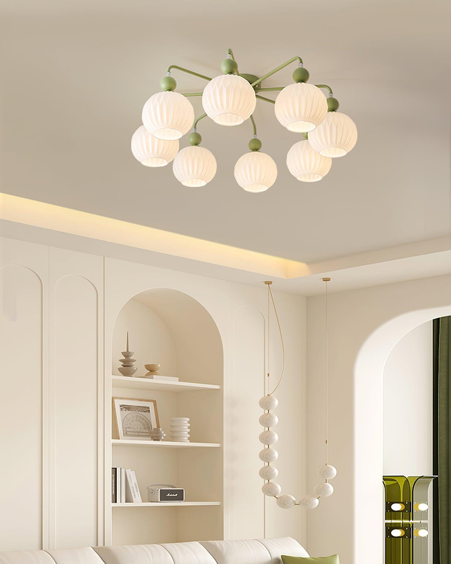 Ceiling Light Glass 26 in Pumpkin Shade Green Living Room Dining Area Pendant Fixture Decorative Modern Lighting | Thomler