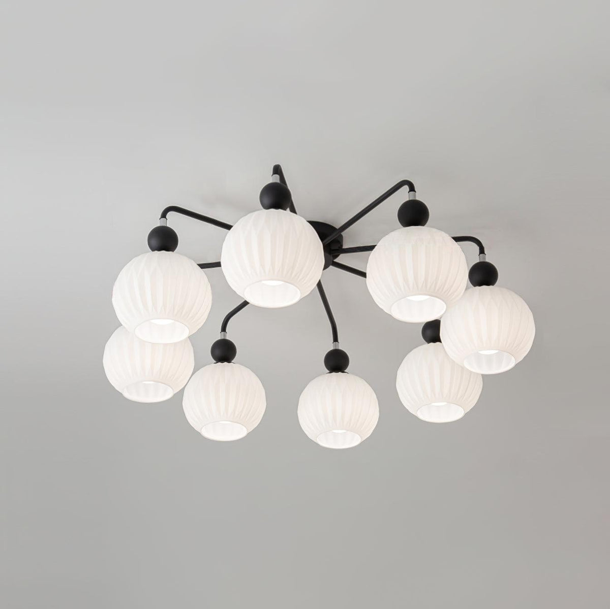 Modern Sculptural Semi-Flush Ceiling Fixture with Textured Globe Shades – 4, 5 or 8 Lights for Bedroom, Dining Room & Living Room | Thomler