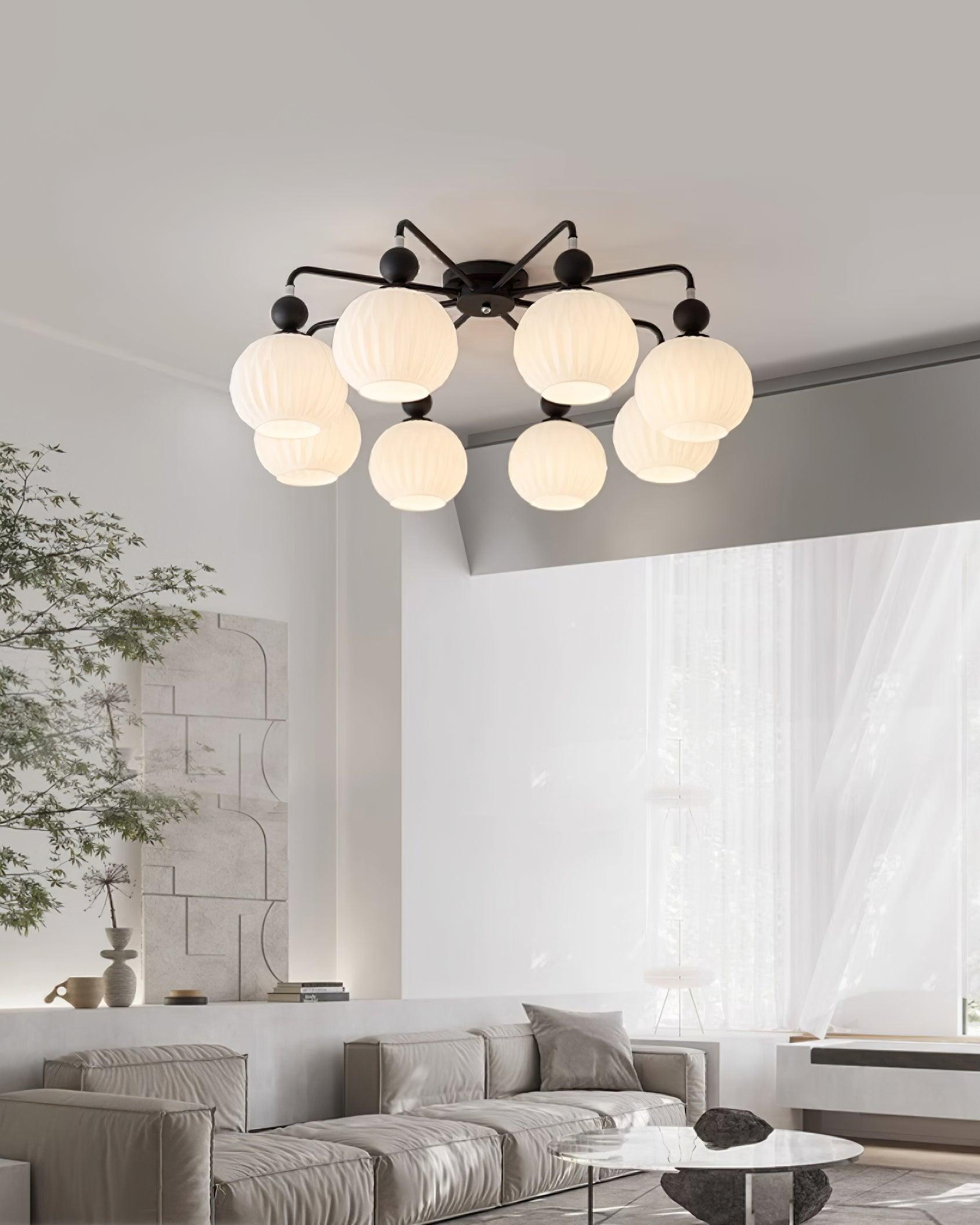 Ceiling Light Glass 26 in Pumpkin Shade Green Living Room Dining Area Pendant Fixture Decorative Modern Lighting | Thomler