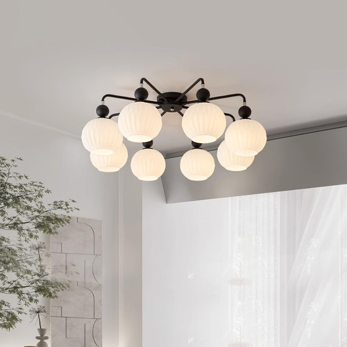 Modern Sculptural Semi-Flush Ceiling Fixture with Textured Globe Shades – 4, 5 or 8 Lights for Bedroom, Dining Room & Living Room | Thomler