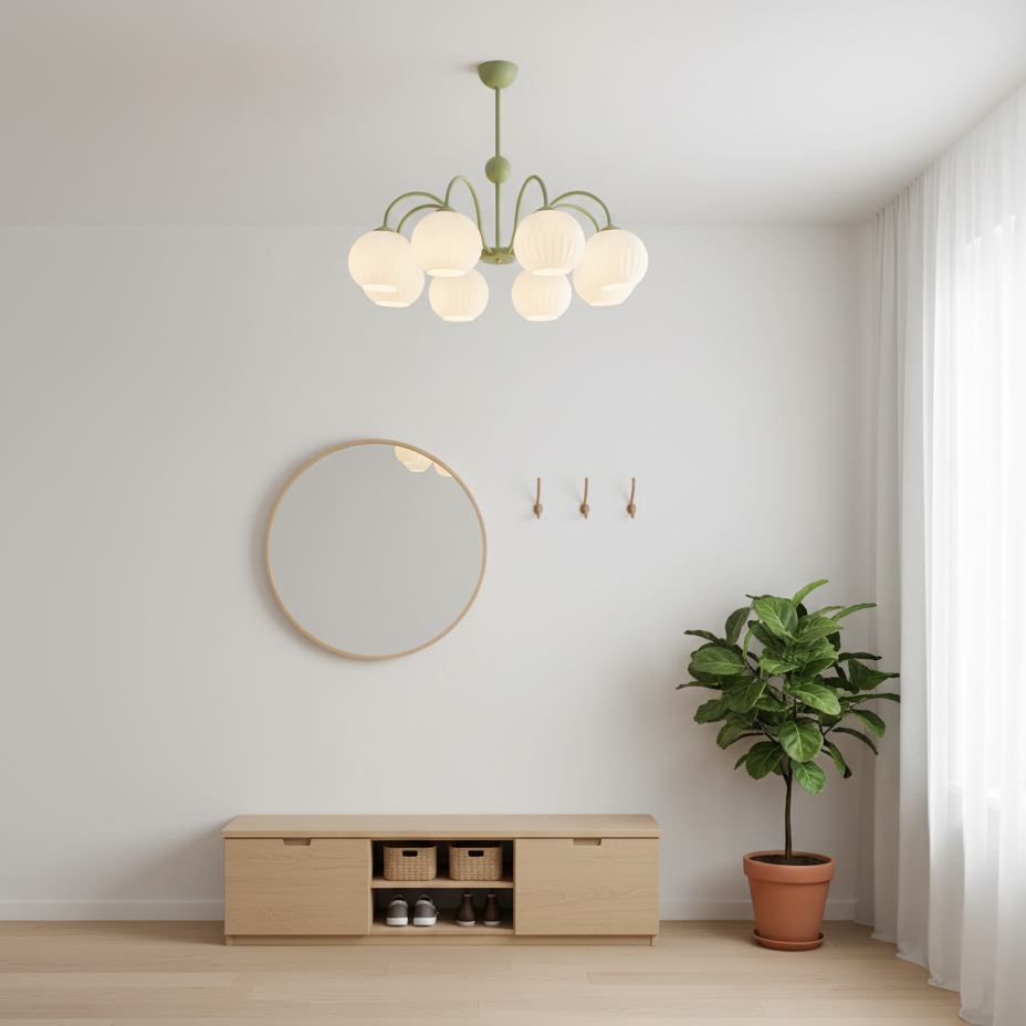 Chandelier Glass 25.6 in Green Modern Dining Room Ceiling Light 3-8 Heads Decorative Fixture | Thomler