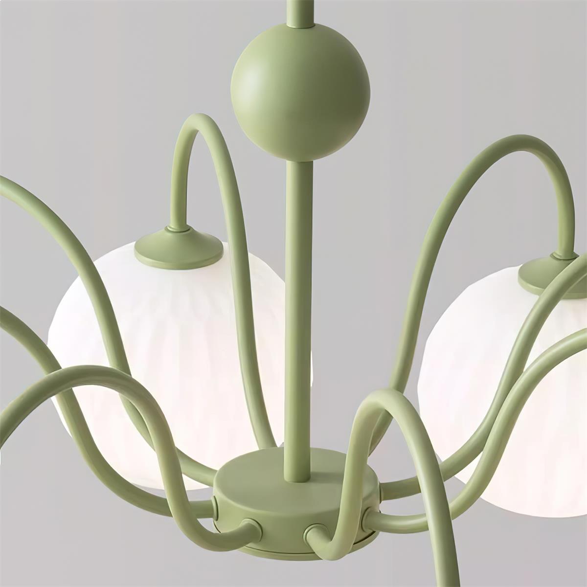 Chandelier Glass 25.6 in Green Modern Dining Room Ceiling Light 3-8 Heads Decorative Fixture | Thomler