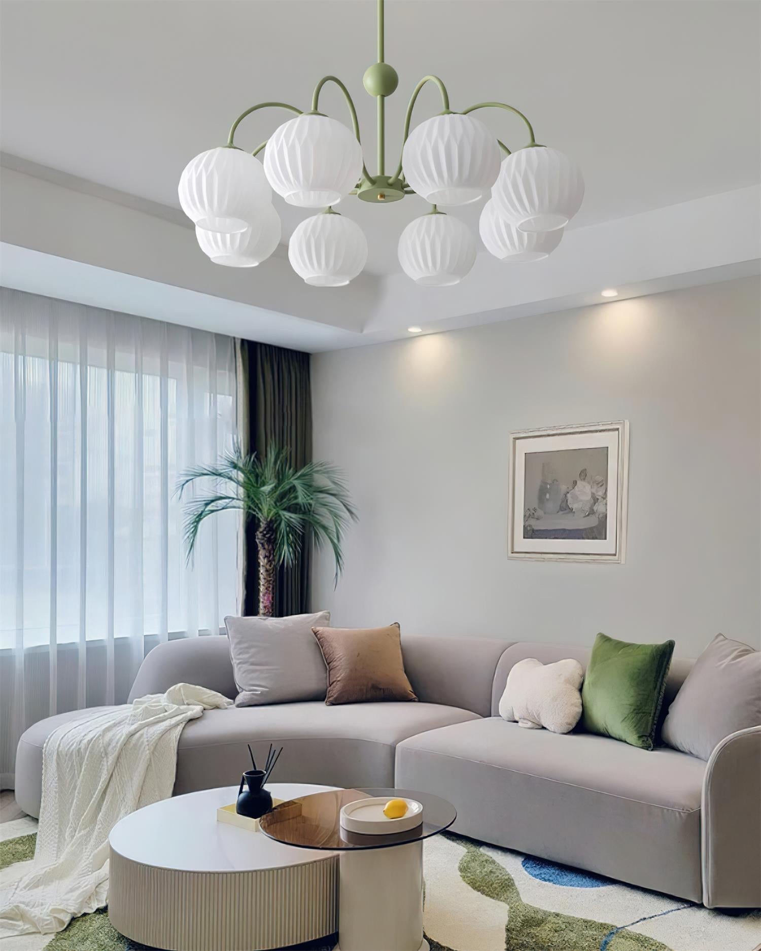 Chandelier Glass 25.6 in Green Modern Dining Room Ceiling Light 3-8 Heads Decorative Fixture | Thomler
