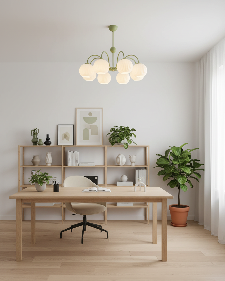 Chandelier Glass 25.6 in Green Modern Dining Room Ceiling Light 3-8 Heads Decorative Fixture | Thomler