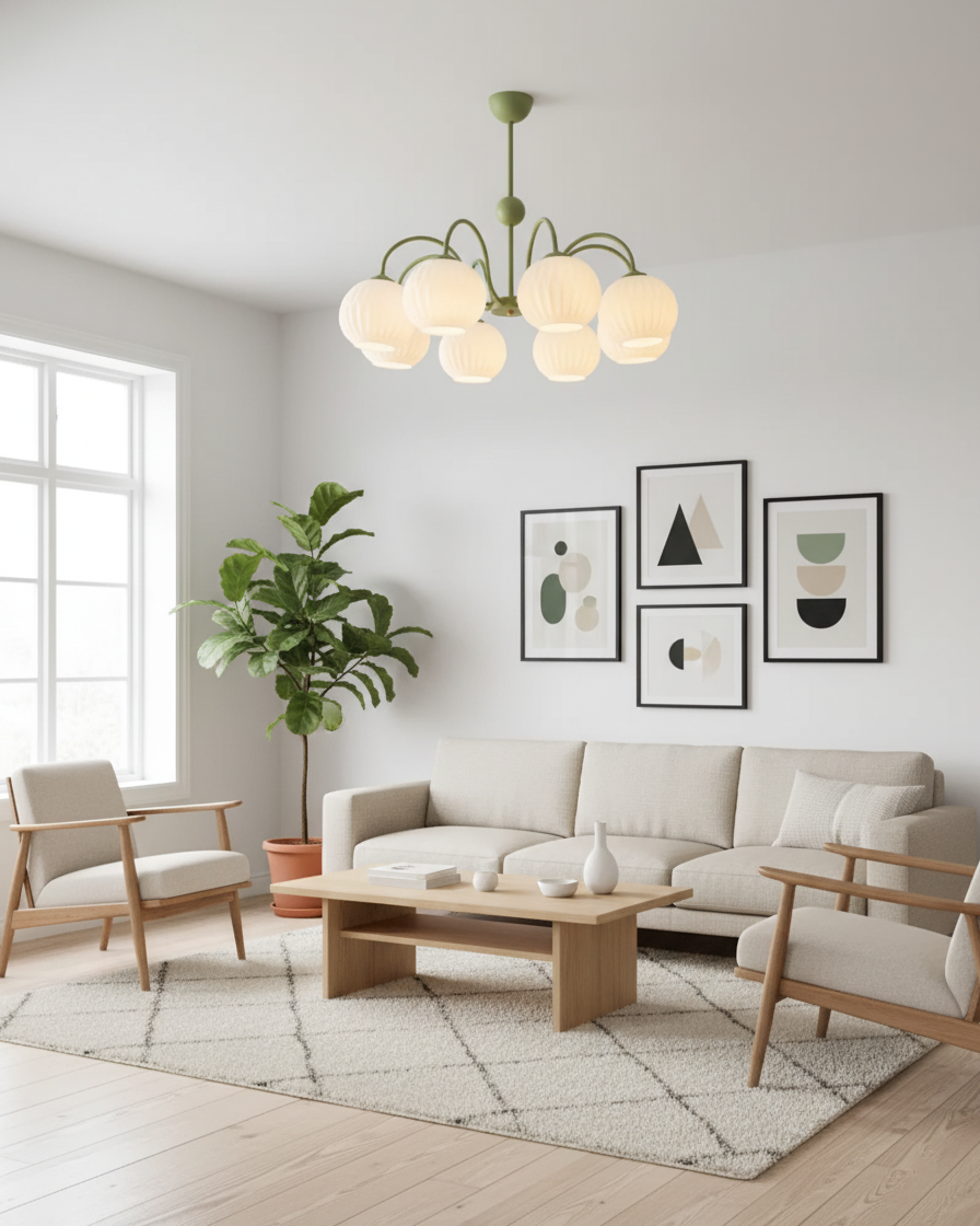 Chandelier Glass 25.6 in Green Modern Dining Room Ceiling Light 3-8 Heads Decorative Fixture | Thomler