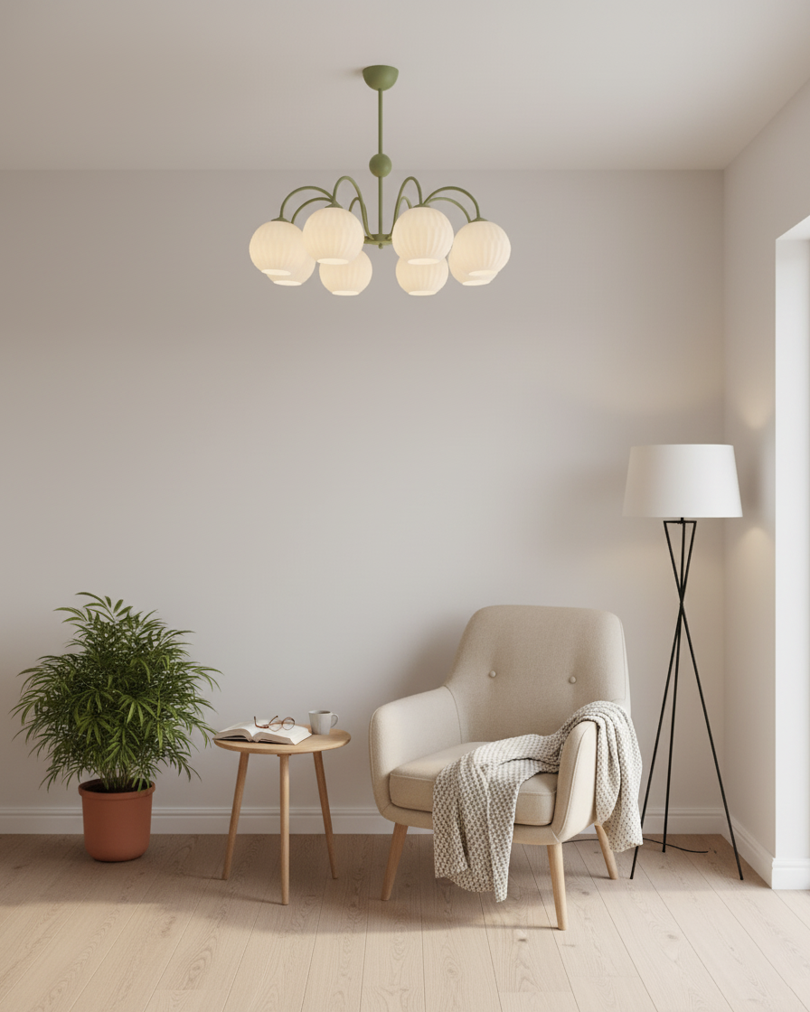 Chandelier Glass 25.6 in Green Modern Dining Room Ceiling Light 3-8 Heads Decorative Fixture | Thomler