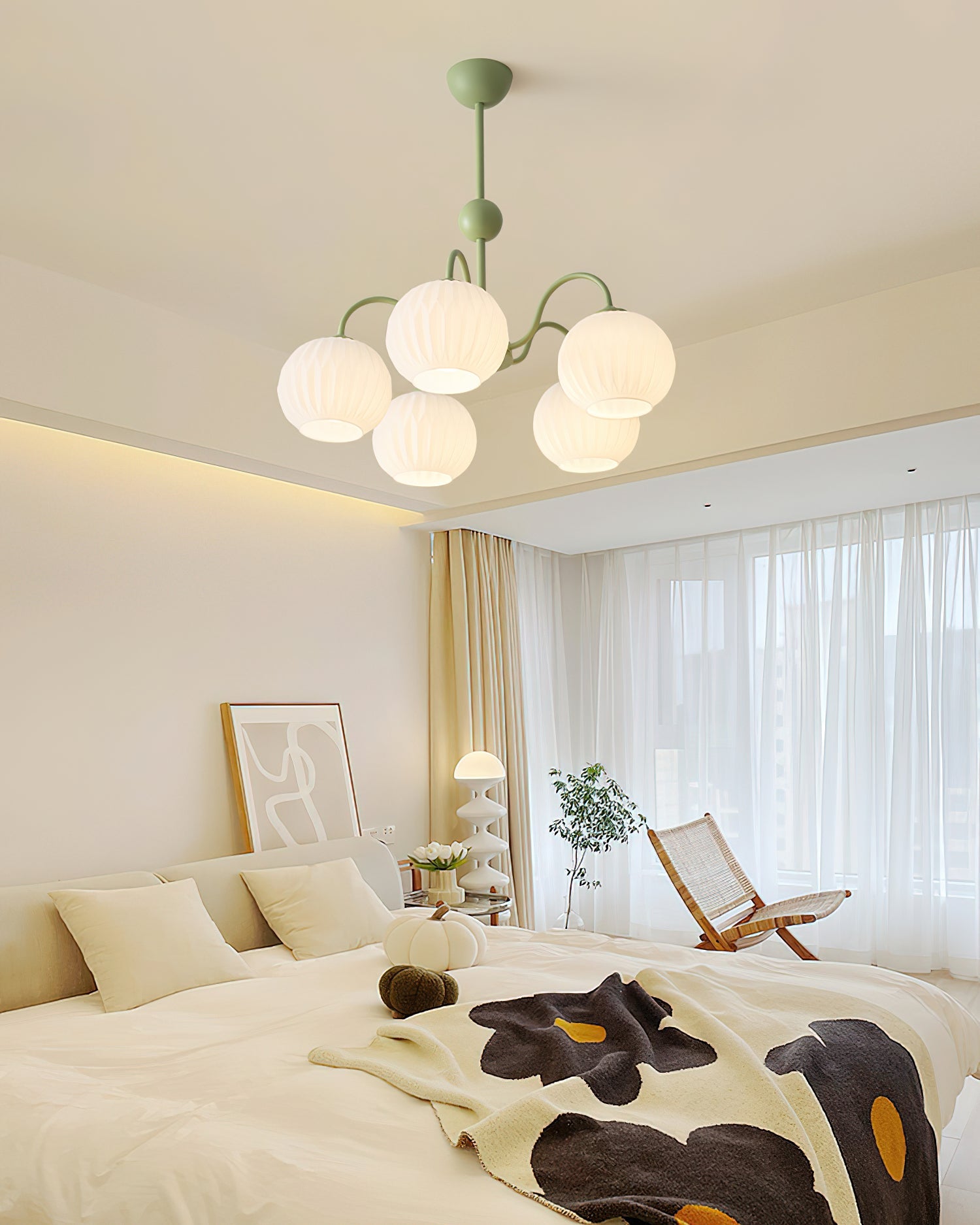 Chandelier Glass 25.6 in Green Modern Dining Room Ceiling Light 3-8 Heads Decorative Fixture | Thomler