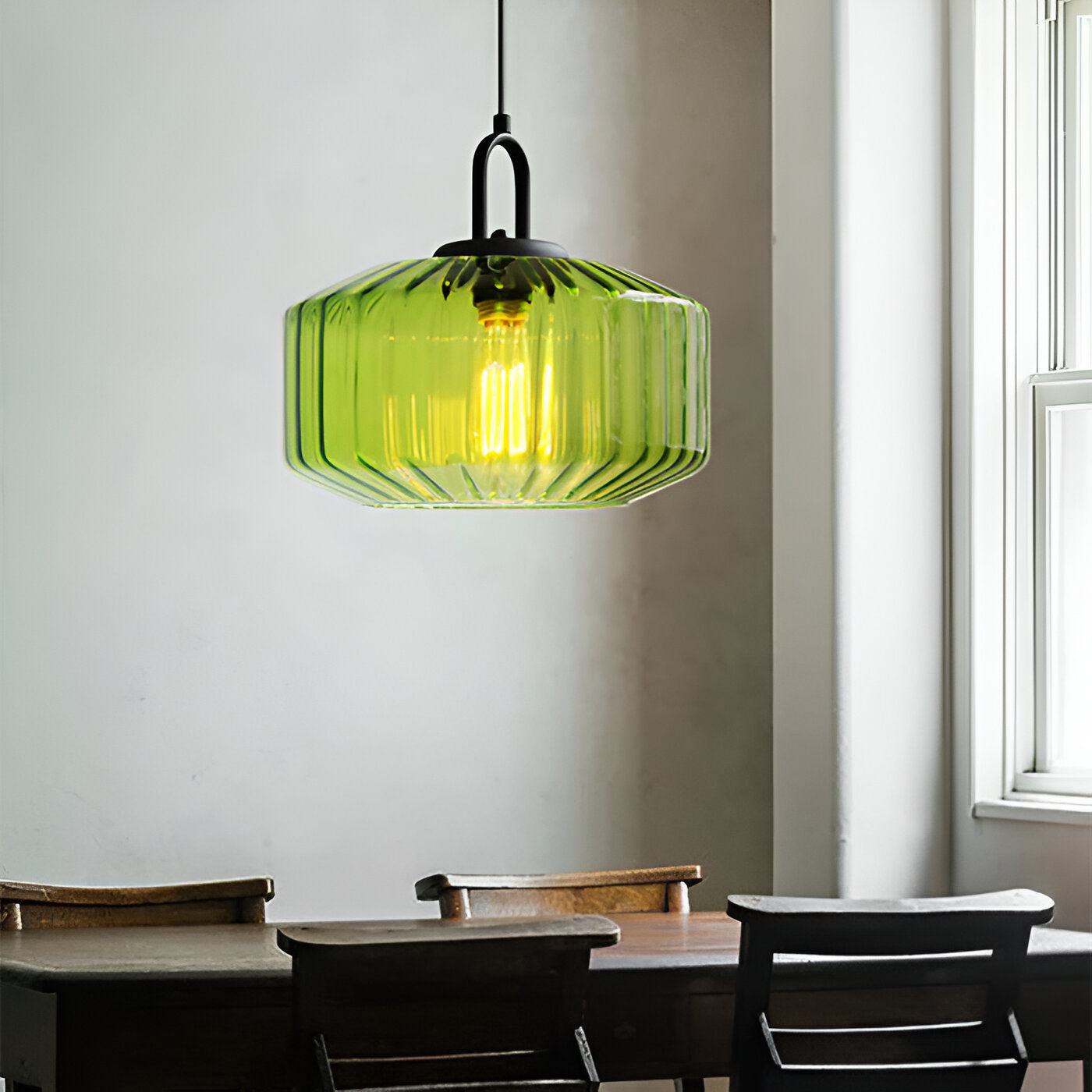 Pendant Light Coloured Glass 28.0 cm Green Dining Room Kitchen Island Adjustable E27 Retro Nordic Hanging Ceiling Lamp | Thomler