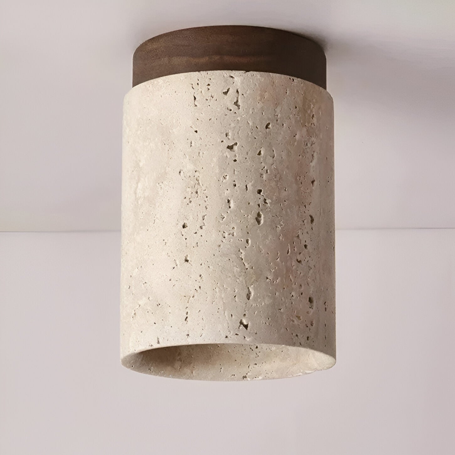 Ceiling Light Travertine Stone 4.3 in Flush Mount Beige Bedroom Kitchen Hallway Ambient Lighting Minimalist Japandi Fixture | Thomler