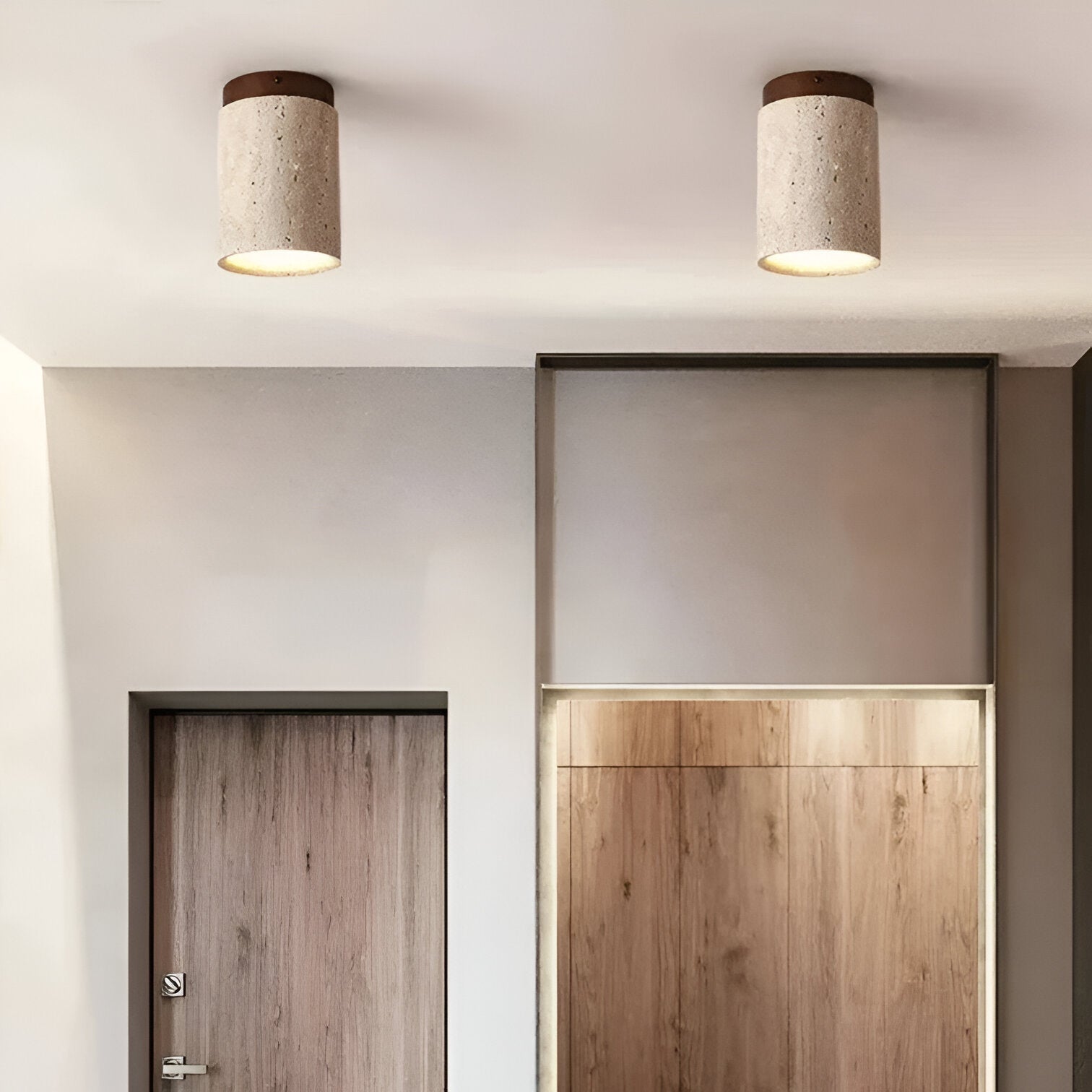 Ceiling Light Travertine Stone 4.3 in Flush Mount Beige Bedroom Kitchen Hallway Ambient Lighting Minimalist Japandi Fixture | Thomler