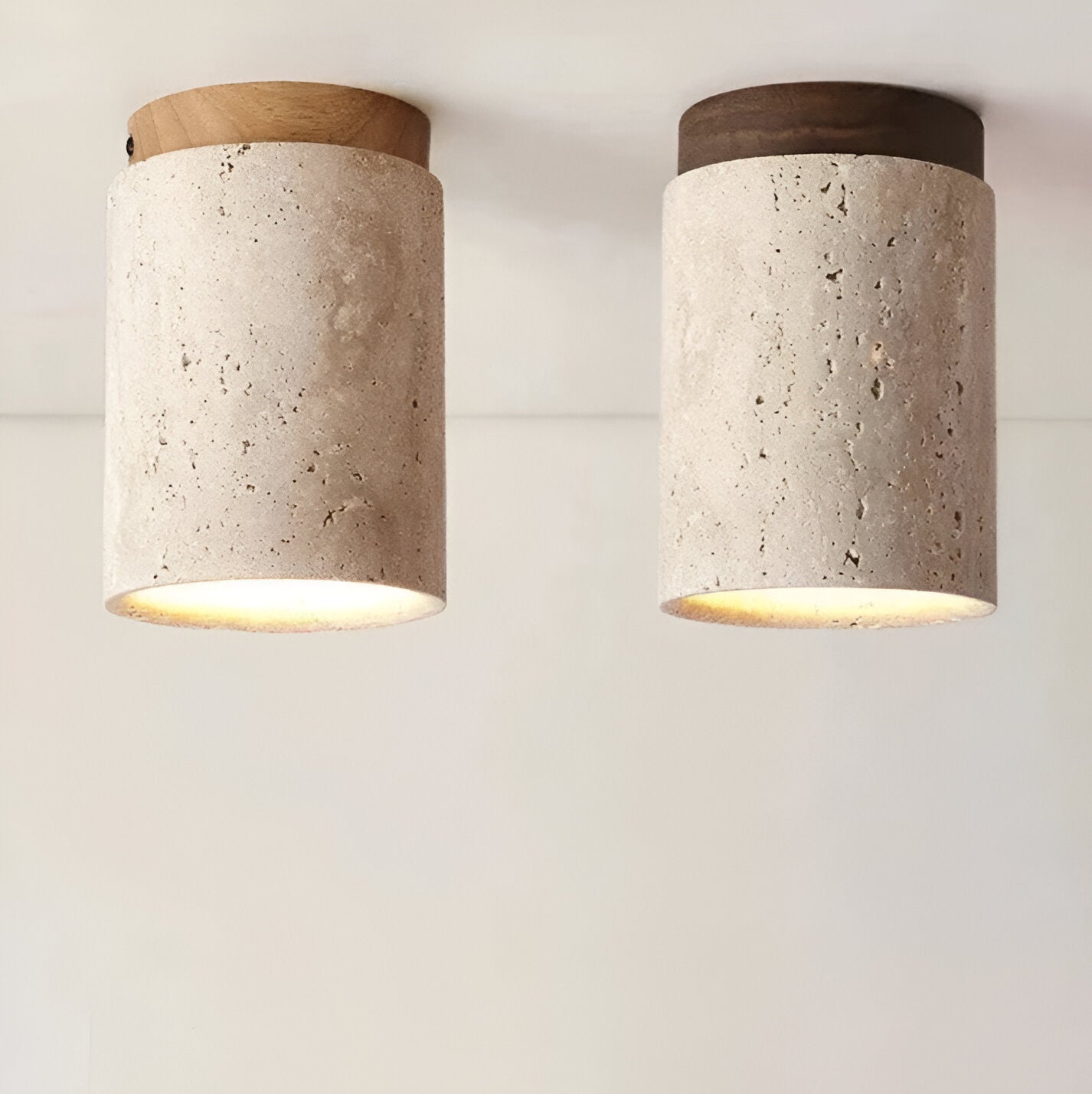 Ceiling Light Travertine Stone 4.3 in Flush Mount Beige Bedroom Kitchen Hallway Ambient Lighting Minimalist Japandi Fixture | Thomler