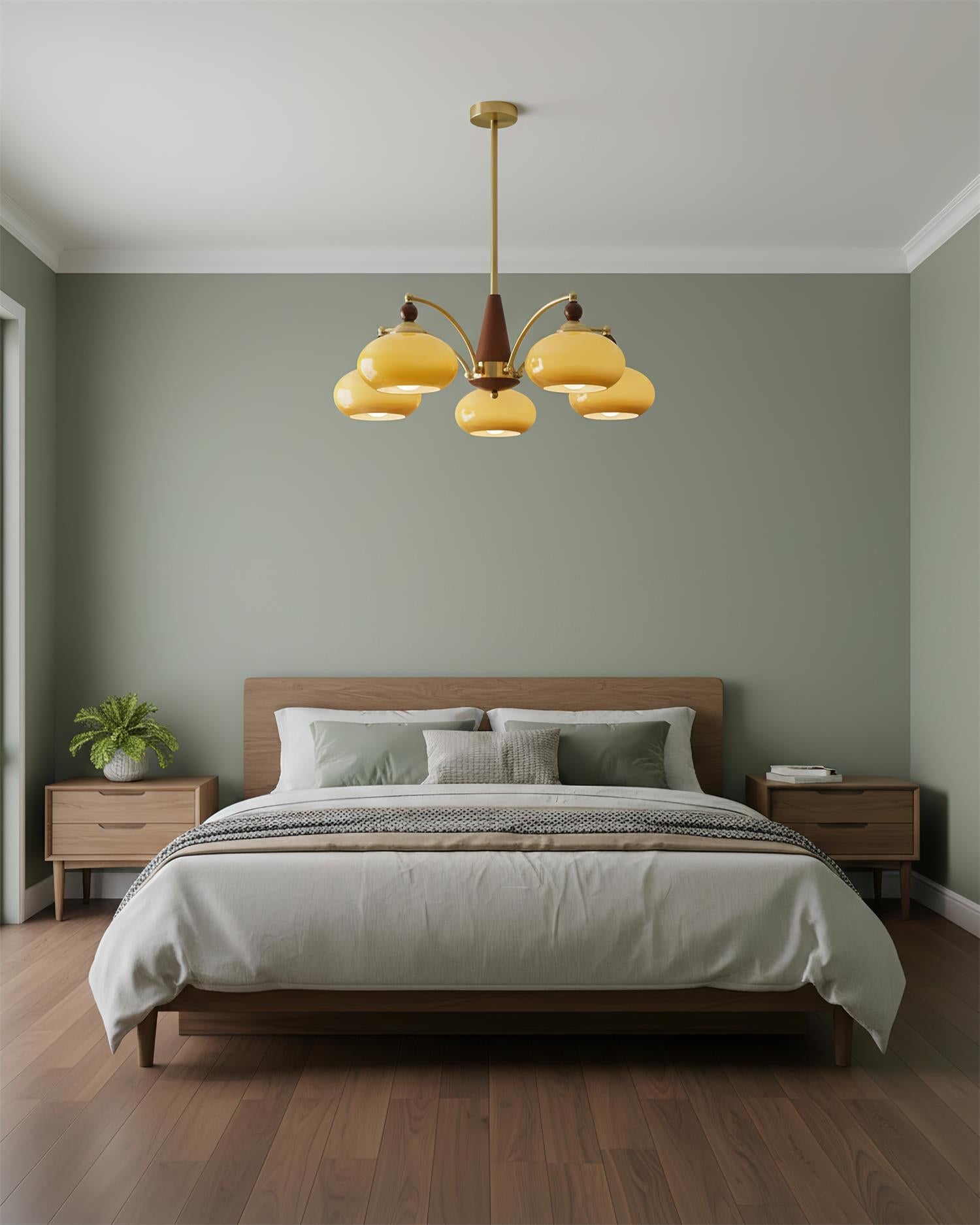 Chandelier Wood Brass 22.8 in 3 5 8 Light Dining Room Vintage Ceiling Fixture Glass Shades Adjustable Rod | Thomler