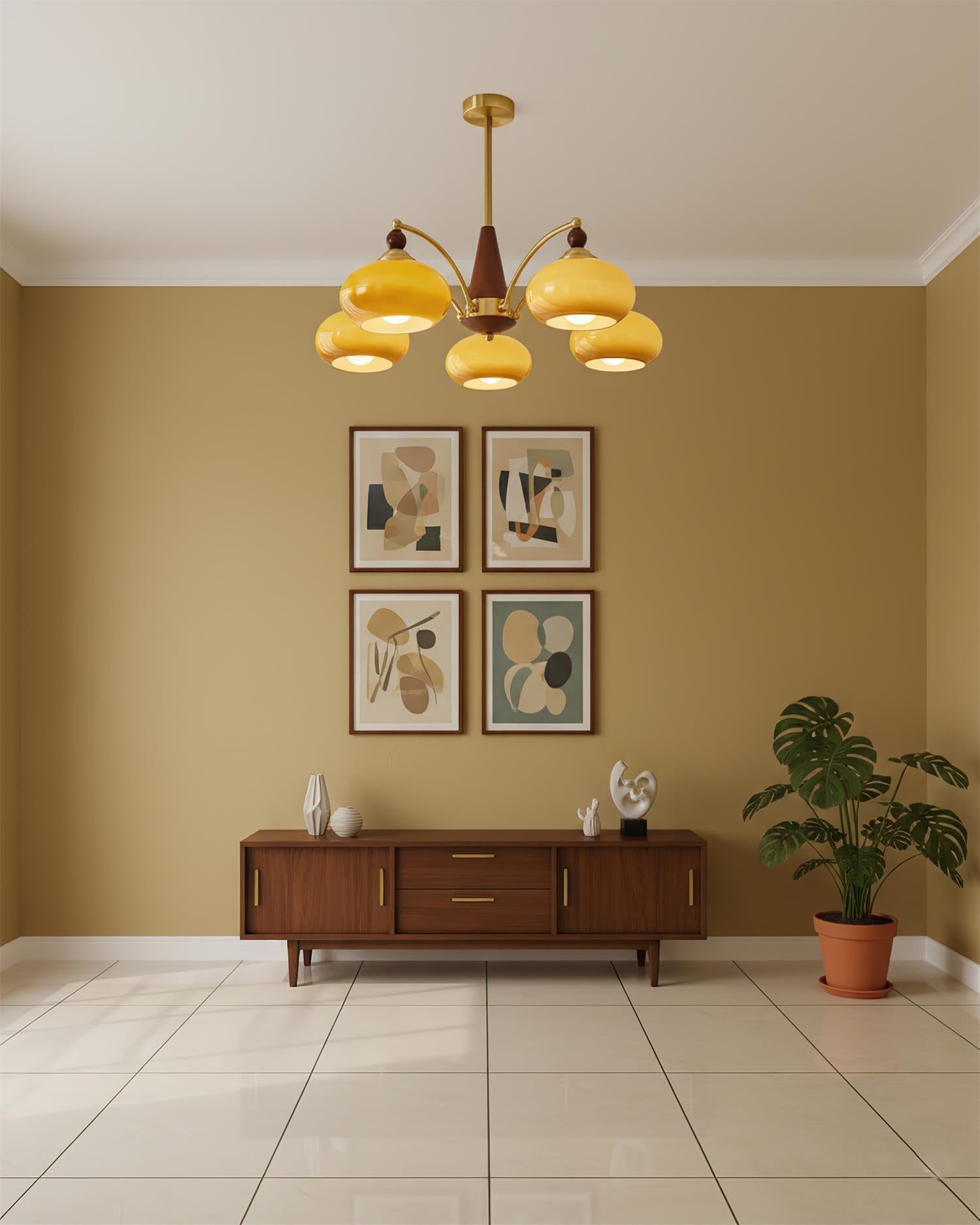 Chandelier Wood Brass 22.8 in 3 5 8 Light Dining Room Vintage Ceiling Fixture Glass Shades Adjustable Rod | Thomler