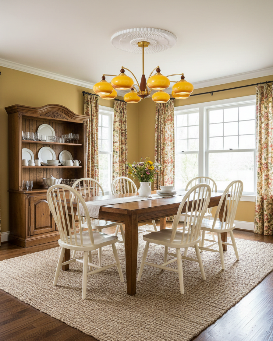 Chandelier Wood Brass 22.8 in 3 5 8 Light Dining Room Vintage Ceiling Fixture Glass Shades Adjustable Rod | Thomler