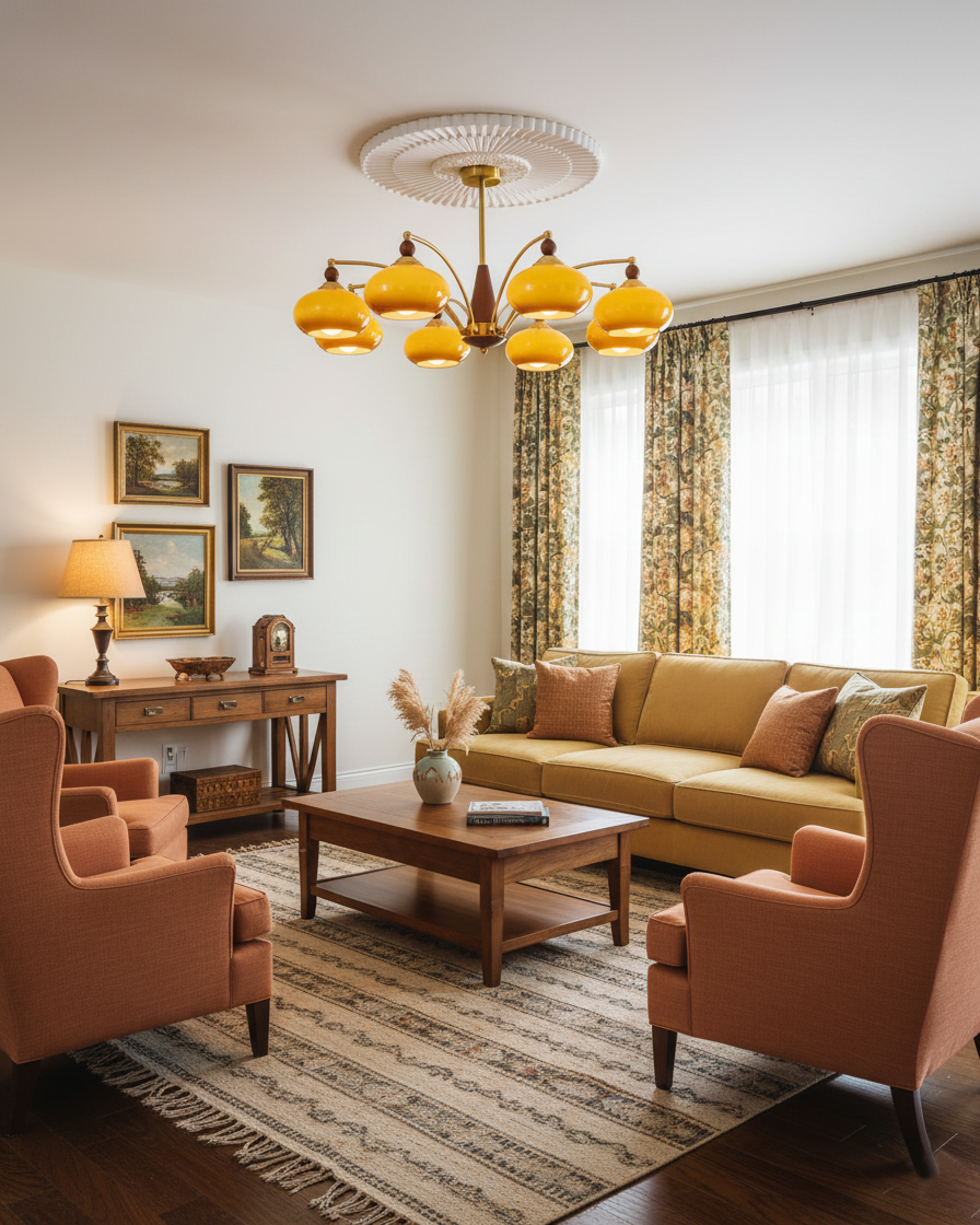 Chandelier Wood Brass 22.8 in 3 5 8 Light Dining Room Vintage Ceiling Fixture Glass Shades Adjustable Rod | Thomler