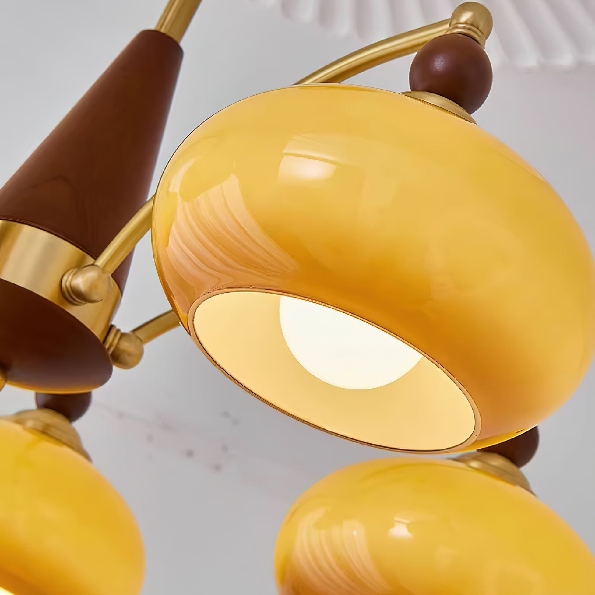 Chandelier Wood Brass 22.8 in 3 5 8 Light Dining Room Vintage Ceiling Fixture Glass Shades Adjustable Rod | Thomler
