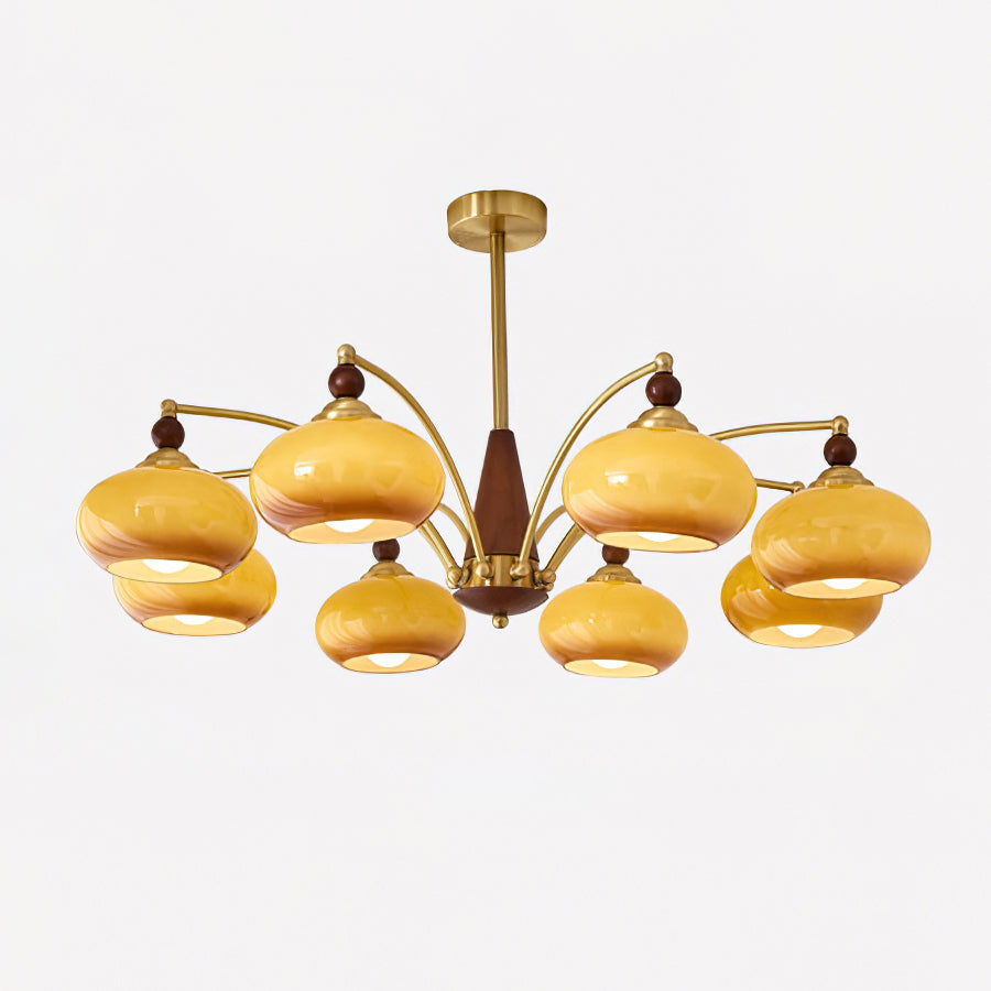 Chandelier Wood Brass 22.8 in 3 5 8 Light Dining Room Vintage Ceiling Fixture Glass Shades Adjustable Rod | Thomler
