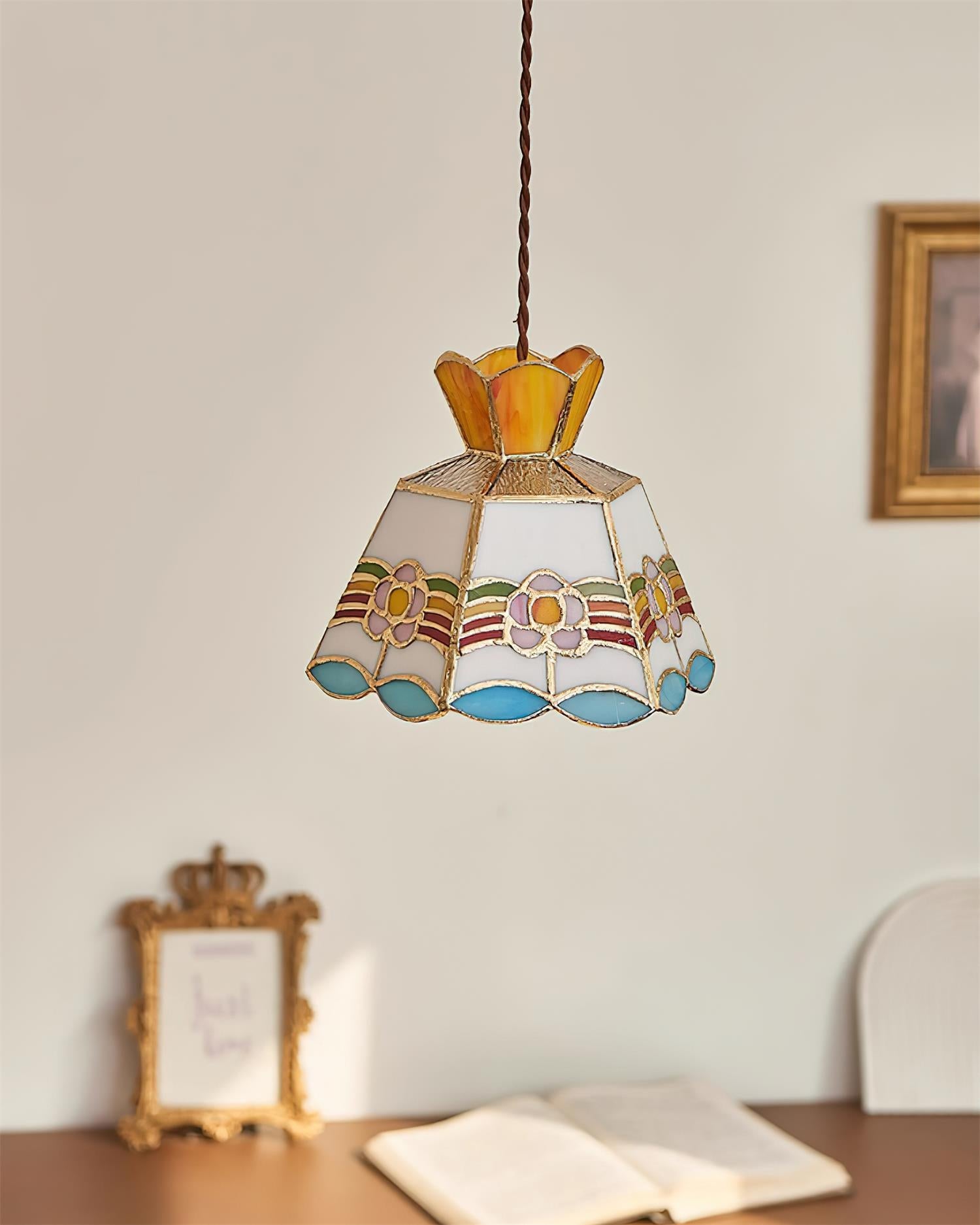 Pendant Light Glass 7.8 in Colorful Dining Room Kitchen Island Hanging Lamp Vintage Style | Thomler