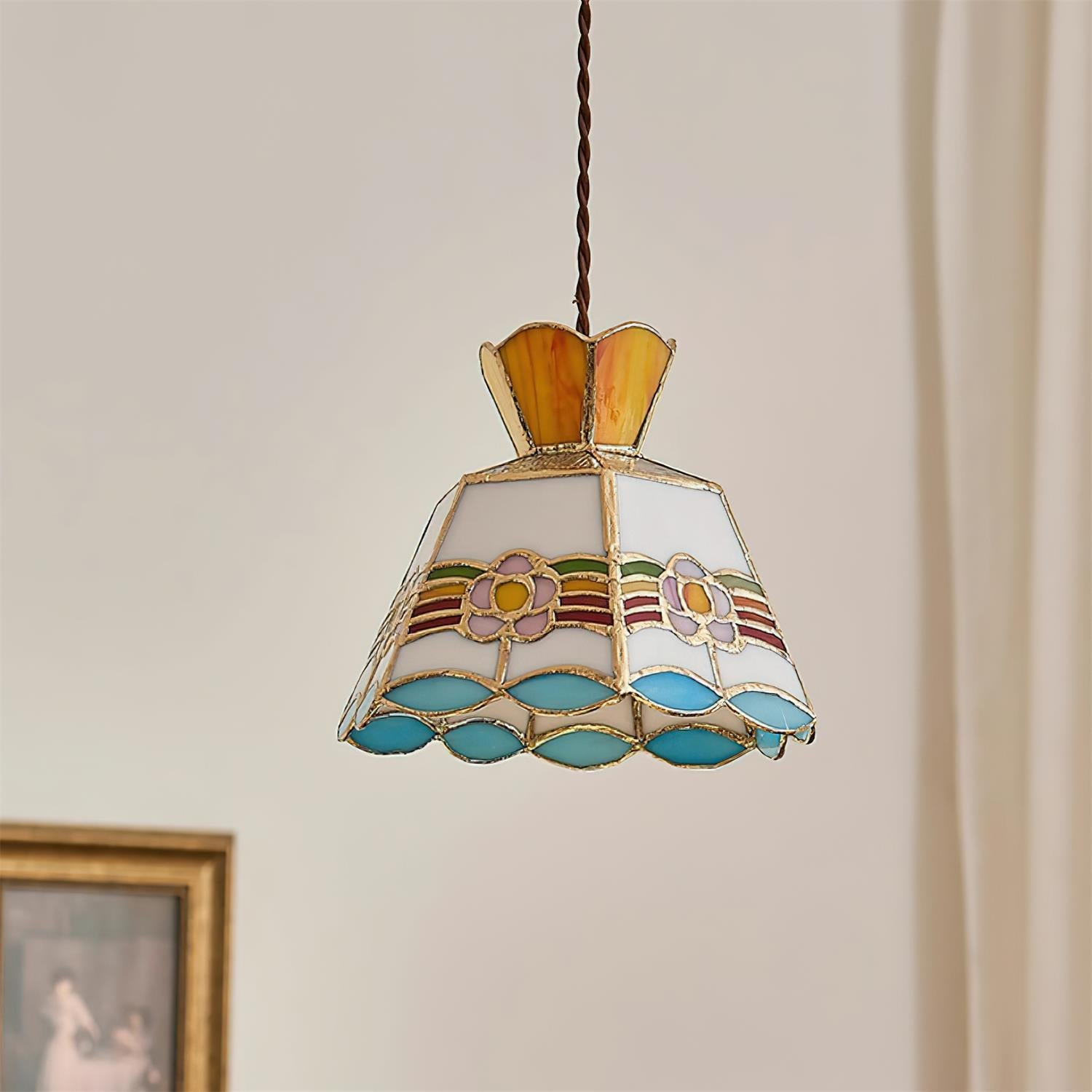 Pendant Light Glass 7.8 in Colorful Dining Room Kitchen Island Hanging Lamp Vintage Style | Thomler