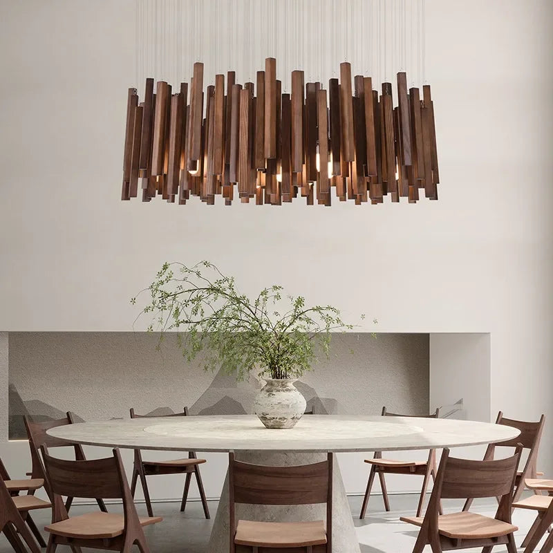 Sculptural Timber Ring Chandelier with Integrated LED – Modern Japanese-Inspired Design for Dining Room & Bedroom | Thomler