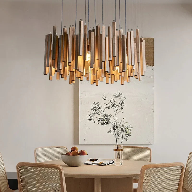 Sculptural Timber Ring Chandelier with Integrated LED – Modern Japanese-Inspired Design for Dining Room & Bedroom | Thomler