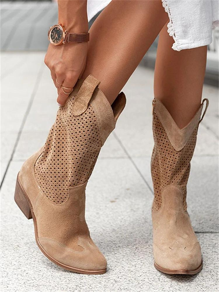 Women's Mid-Calf Leather Western Boots – Cowgirl Style with Cushioned Lining for Everyday Comfort | Thomler