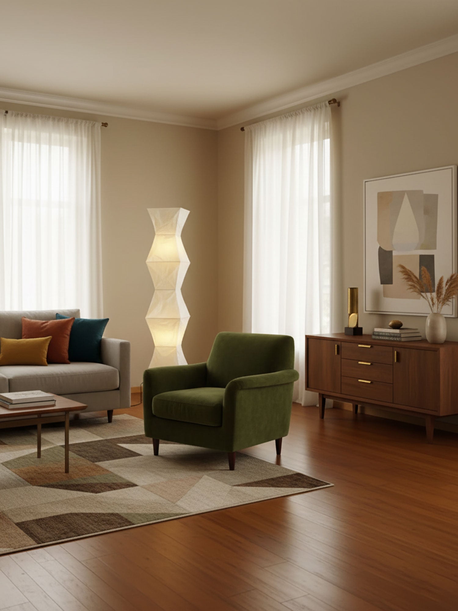 Akari Floor Lamp 47 in Mulberry Paper White Indoor Ambient Lighting Decorative Sculpture | Thomler