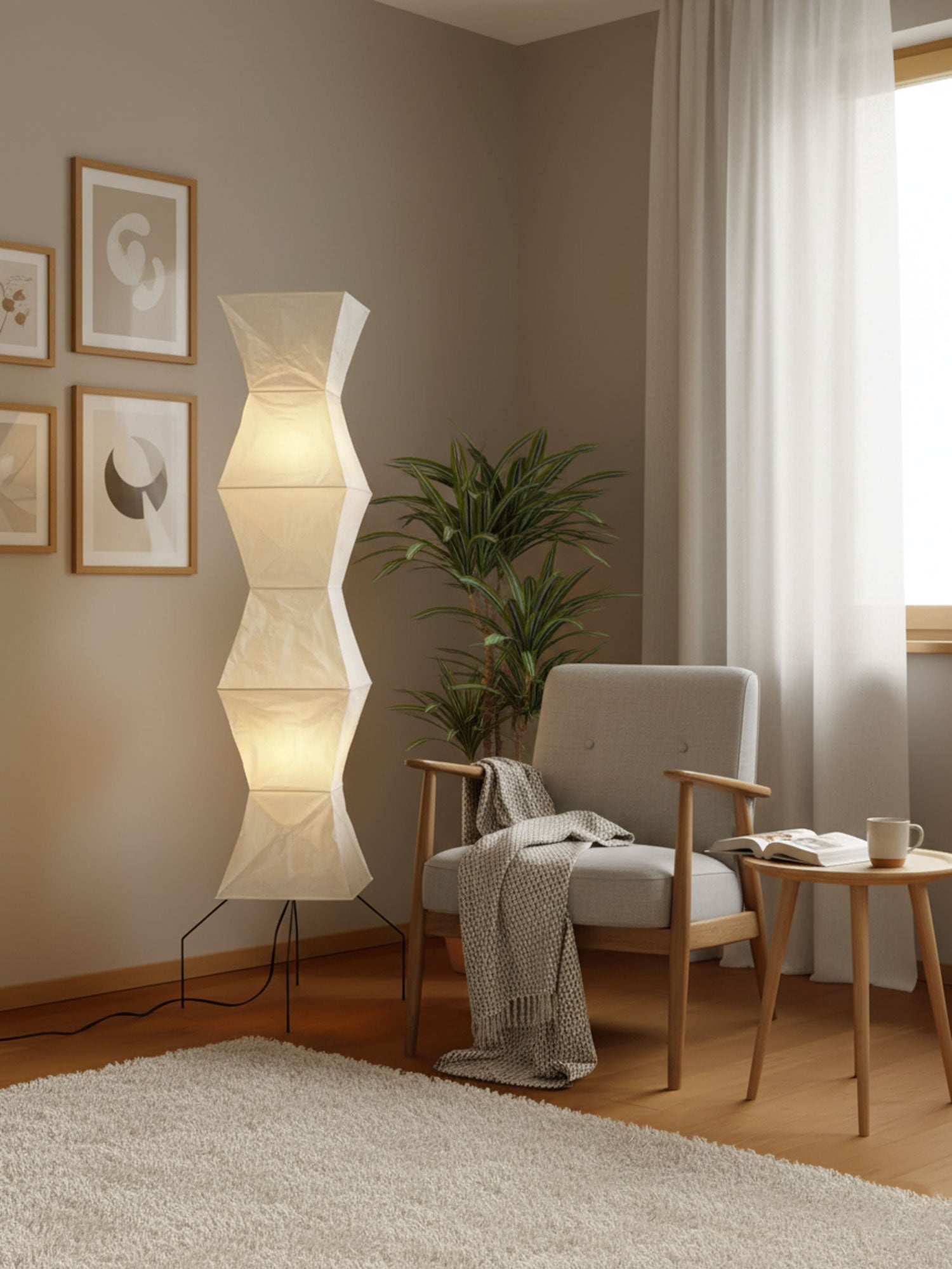 Akari Floor Lamp 47 in Mulberry Paper White Indoor Ambient Lighting Decorative Sculpture | Thomler