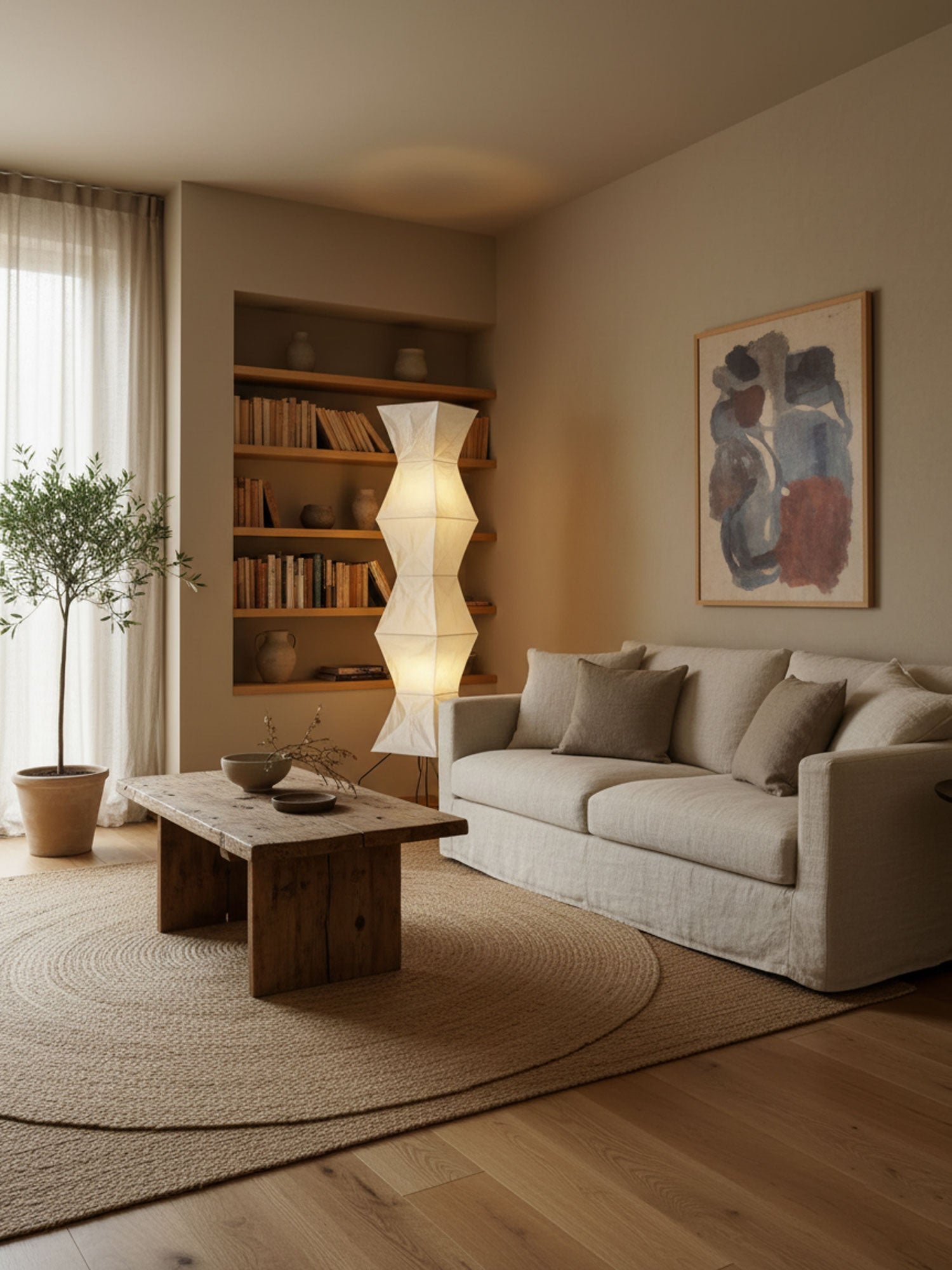 Akari Floor Lamp 47 in Mulberry Paper White Indoor Ambient Lighting Decorative Sculpture | Thomler