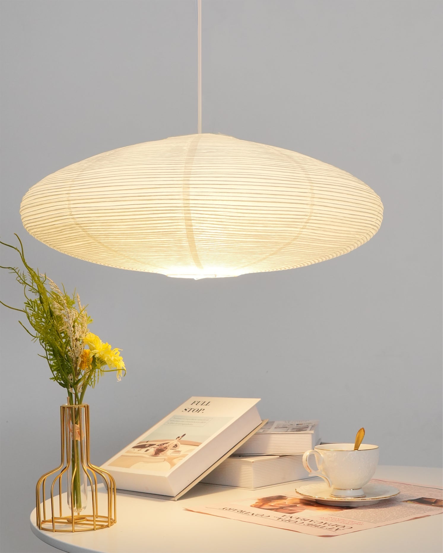 Akari Handcrafted Mulberry Paper Pendant Light 17.7 in Ceiling Indoor Warm Glow LED Edison Bulb | Thomler