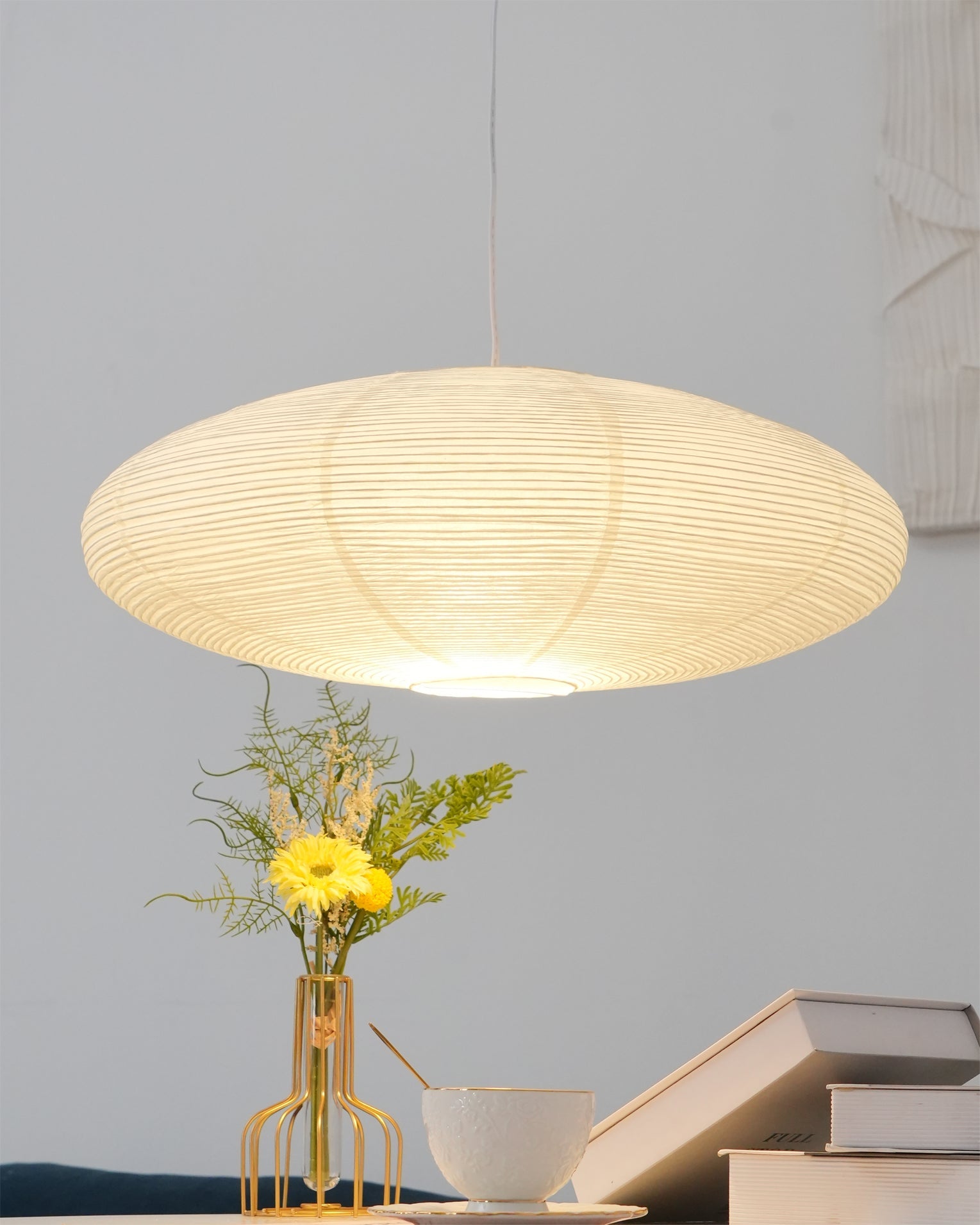 Mulberry Paper Swag Pendant Light 17.7 in x 9.8 in White Indoor Ceiling Hanging Lamp Modern Home Decor Living Room Bedroom | Thomler