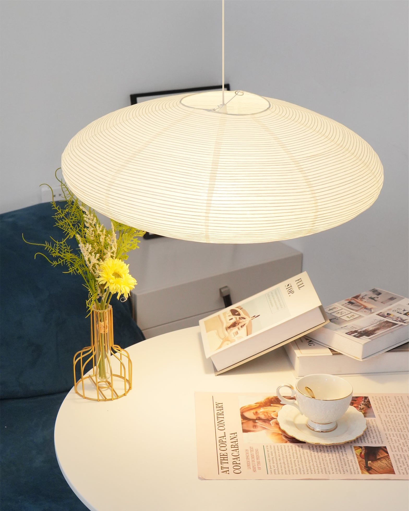 Mulberry Paper Swag Pendant Light 17.7 in x 9.8 in White Indoor Ceiling Hanging Lamp Modern Home Decor Living Room Bedroom | Thomler