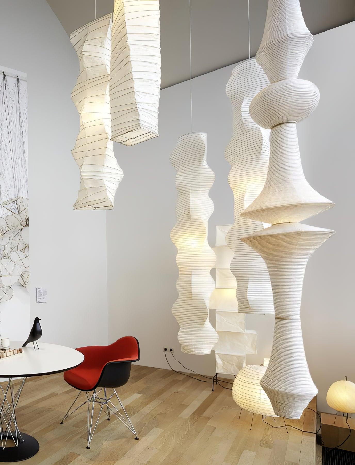 Washi Paper Pendant Light 12.2 in x 55.1 in White Indoor Ceiling Hanging Lamp Warm Ambient Lighting Decorative E26 E27 | Thomler