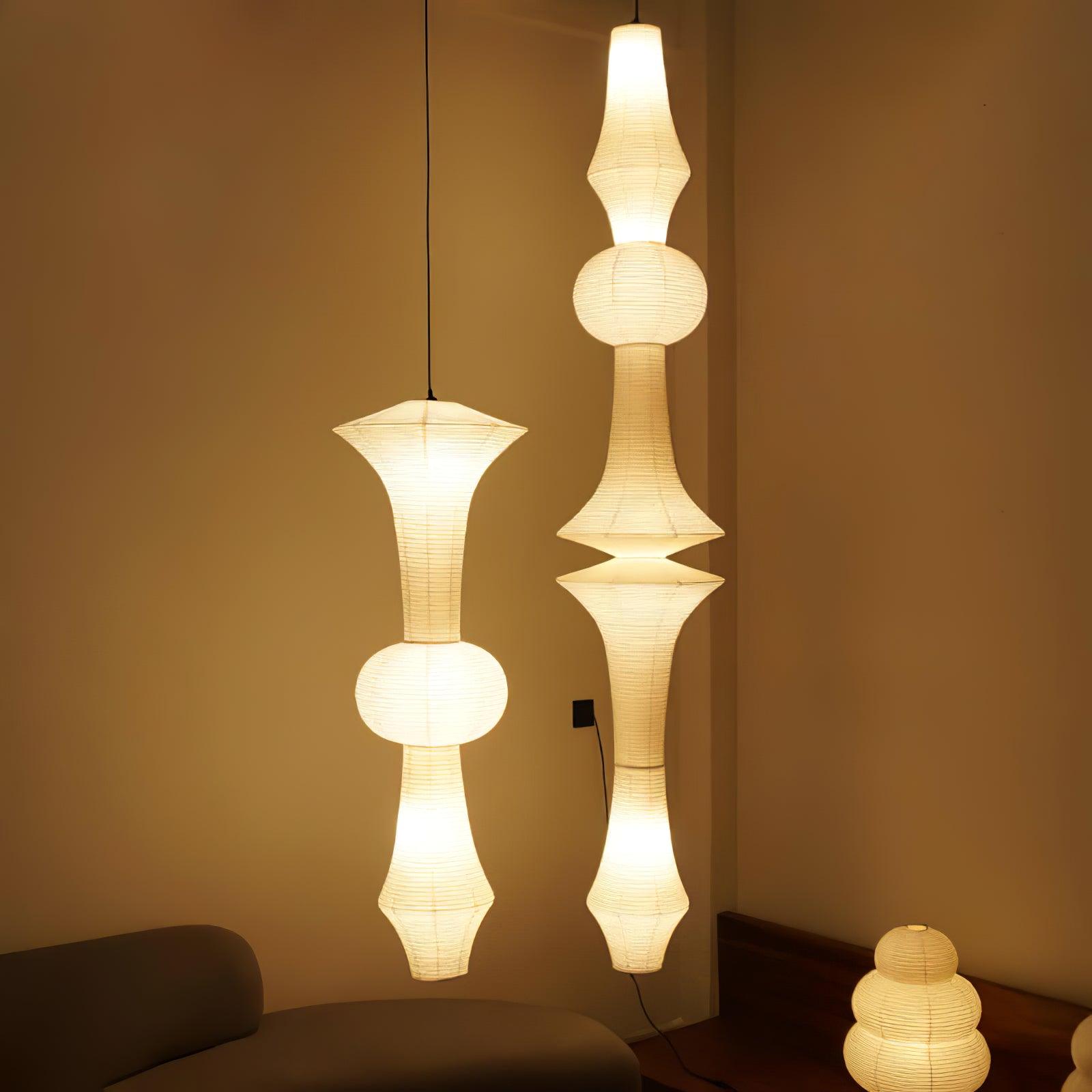 Washi Paper Pendant Light 12.2 in x 55.1 in White Indoor Ceiling Hanging Lamp Warm Ambient Lighting Decorative E26 E27 | Thomler