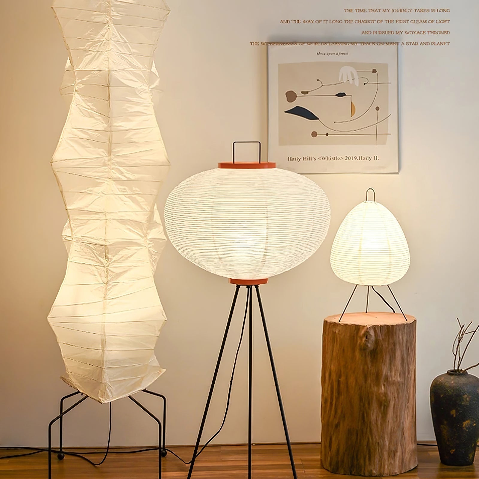 Akari Floor Lamp 47 in Mulberry Paper White Indoor Ambient Lighting Decorative Sculpture | Thomler