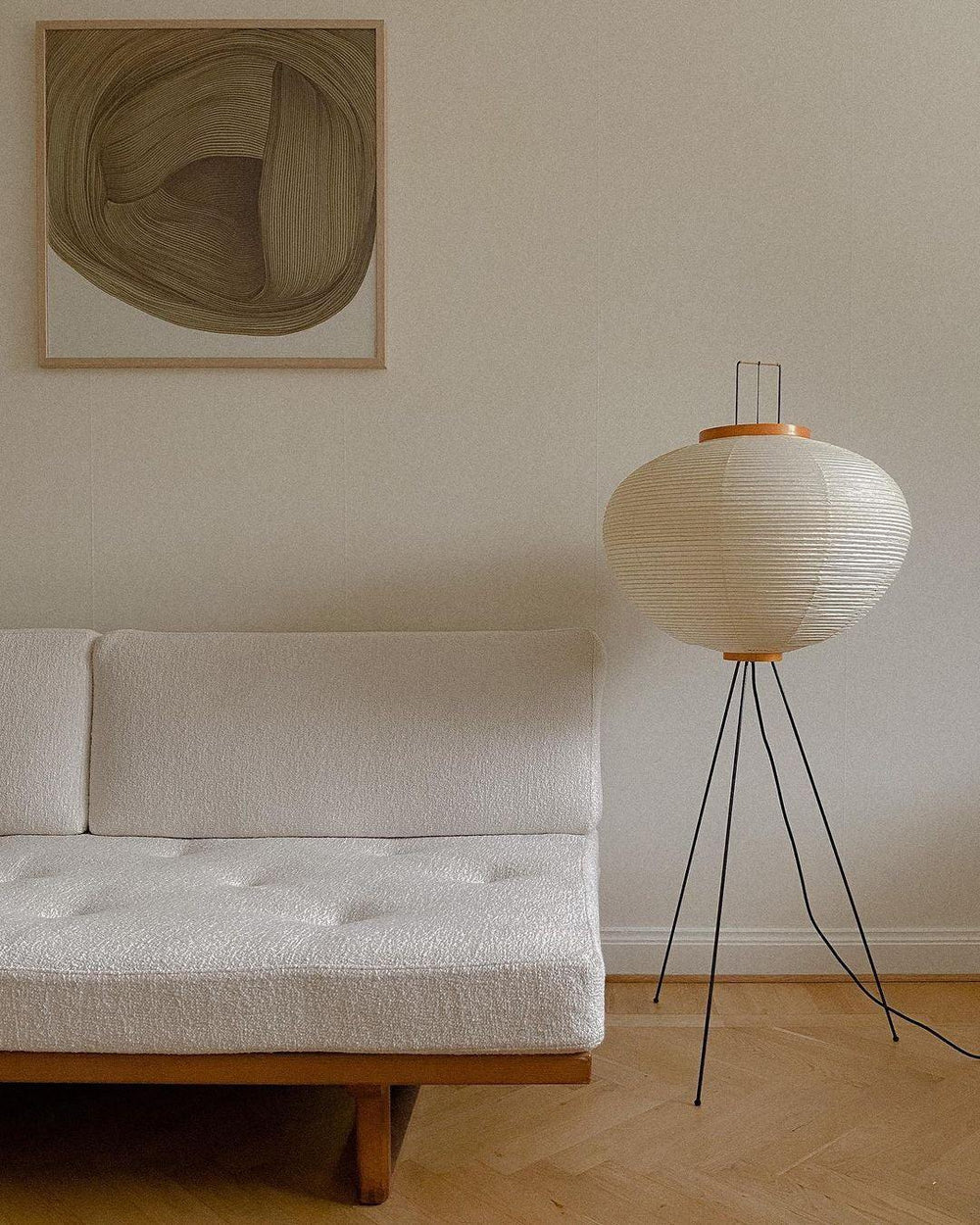 Akari Floor Lamp 47 in Mulberry Paper White Indoor Ambient Lighting Decorative Sculpture | Thomler