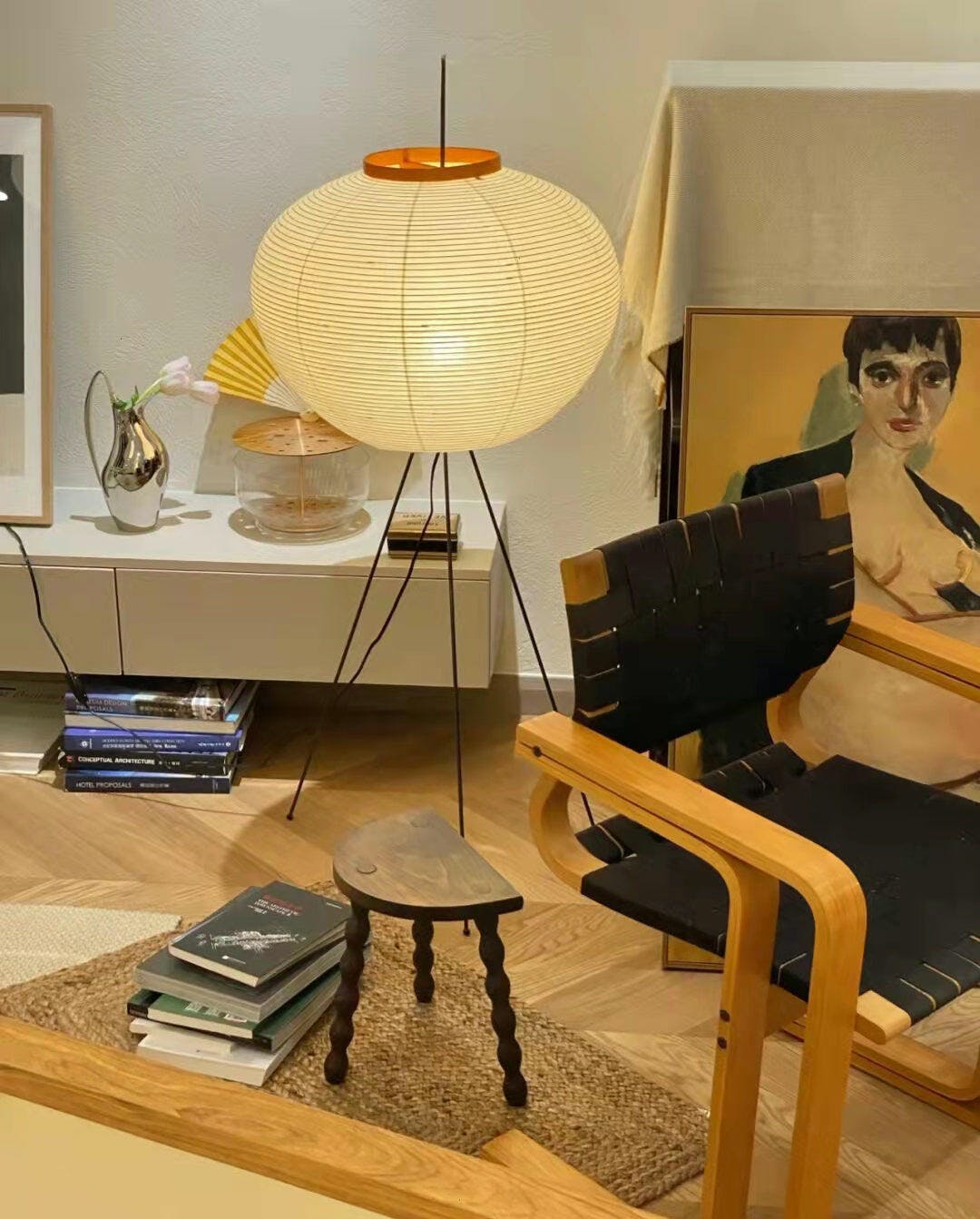 Akari Floor Lamp 47 in Mulberry Paper White Indoor Ambient Lighting Decorative Sculpture | Thomler
