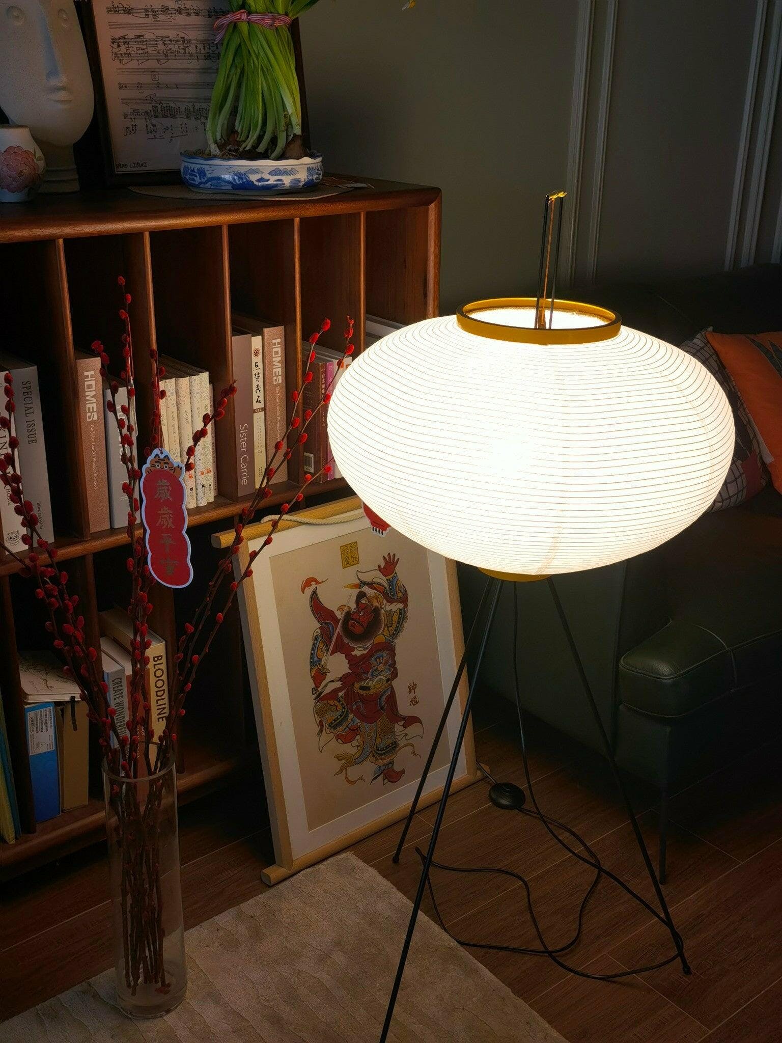 Akari Floor Lamp 47 in Mulberry Paper White Indoor Ambient Lighting Decorative Sculpture | Thomler