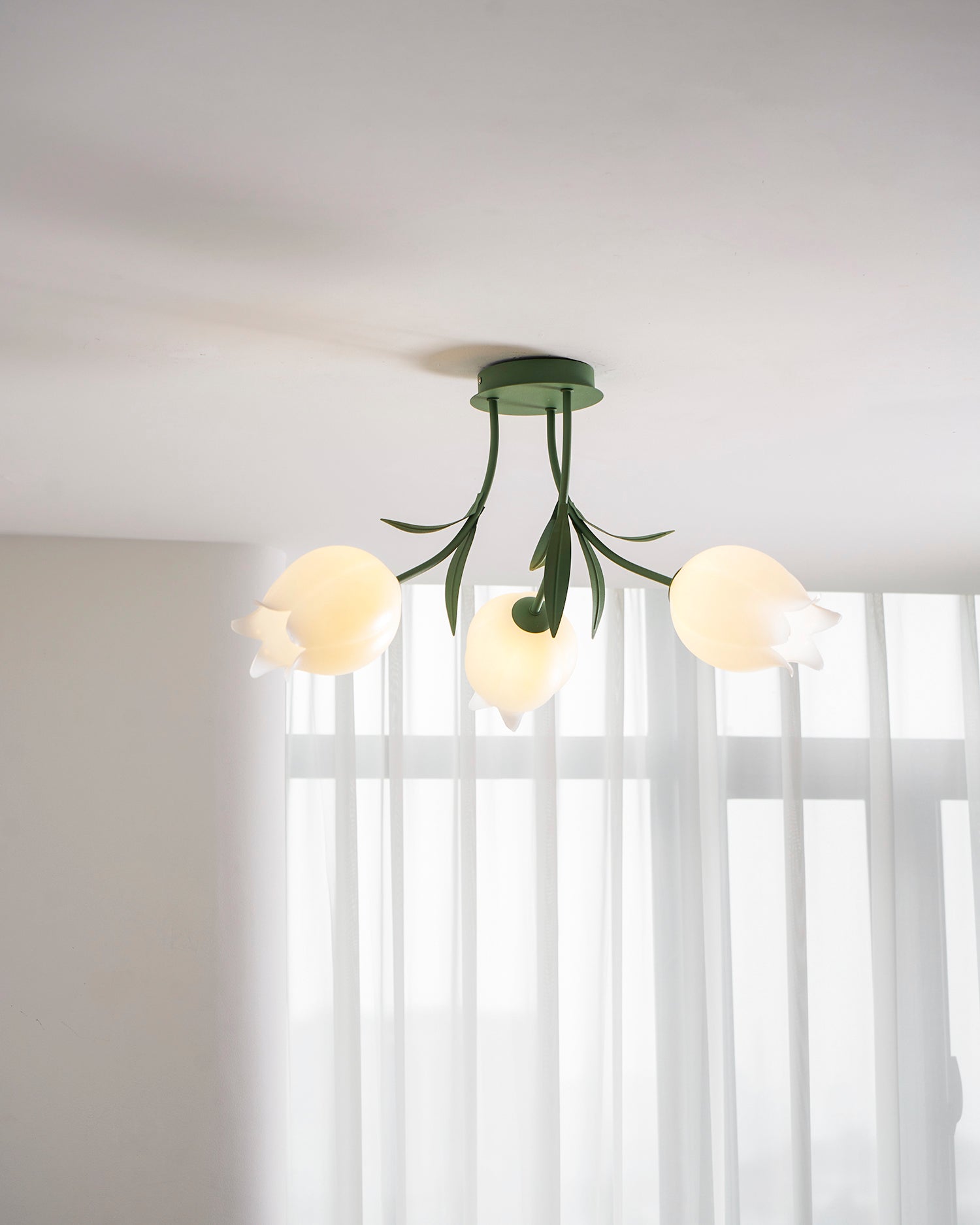 Ceiling Light Metal Acrylic 21.7 in Floral White Green Living Room Bedroom Bathroom Fixture Decorative | Thomler