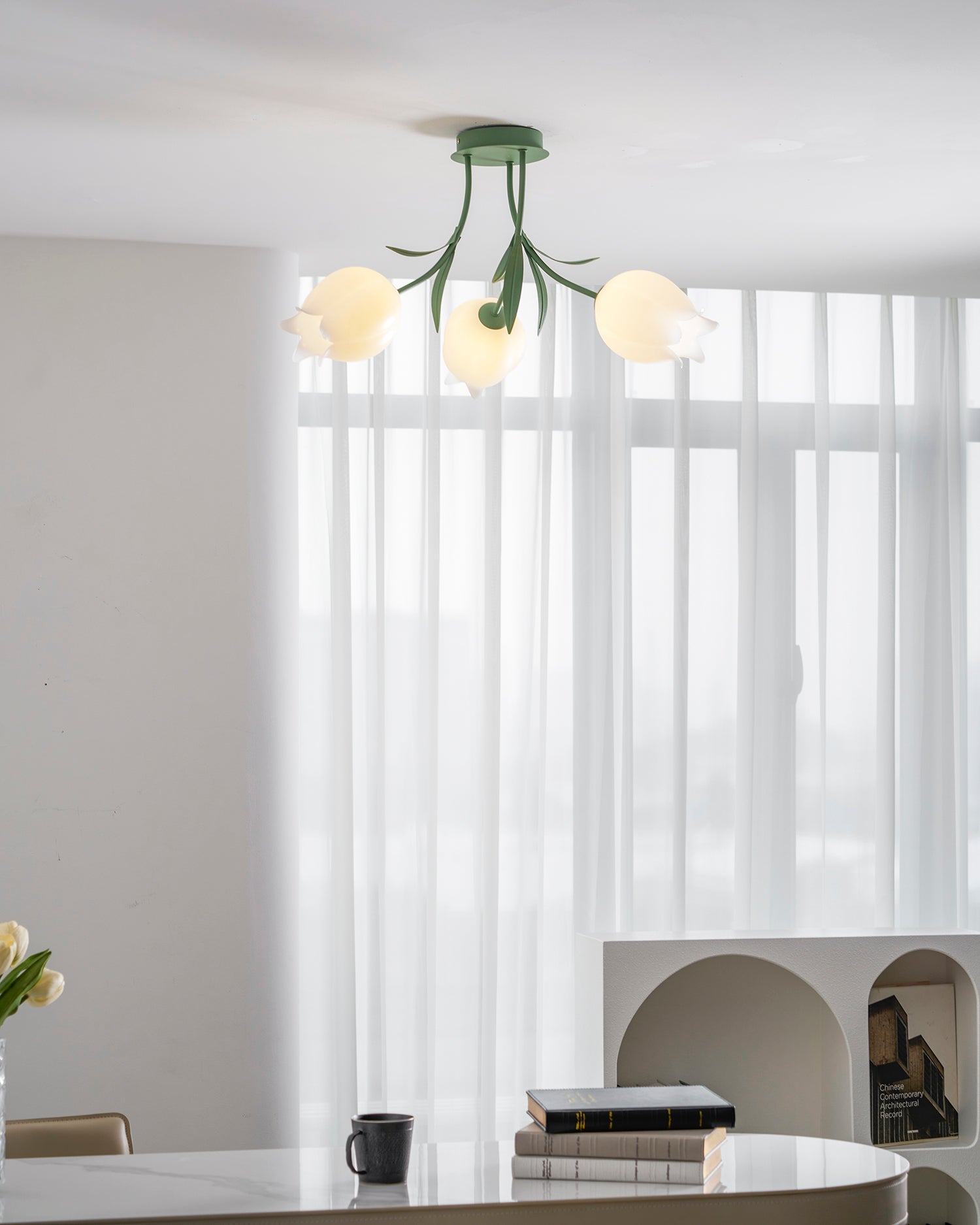 Ceiling Light Metal Acrylic 21.7 in Floral White Green Living Room Bedroom Bathroom Fixture Decorative | Thomler