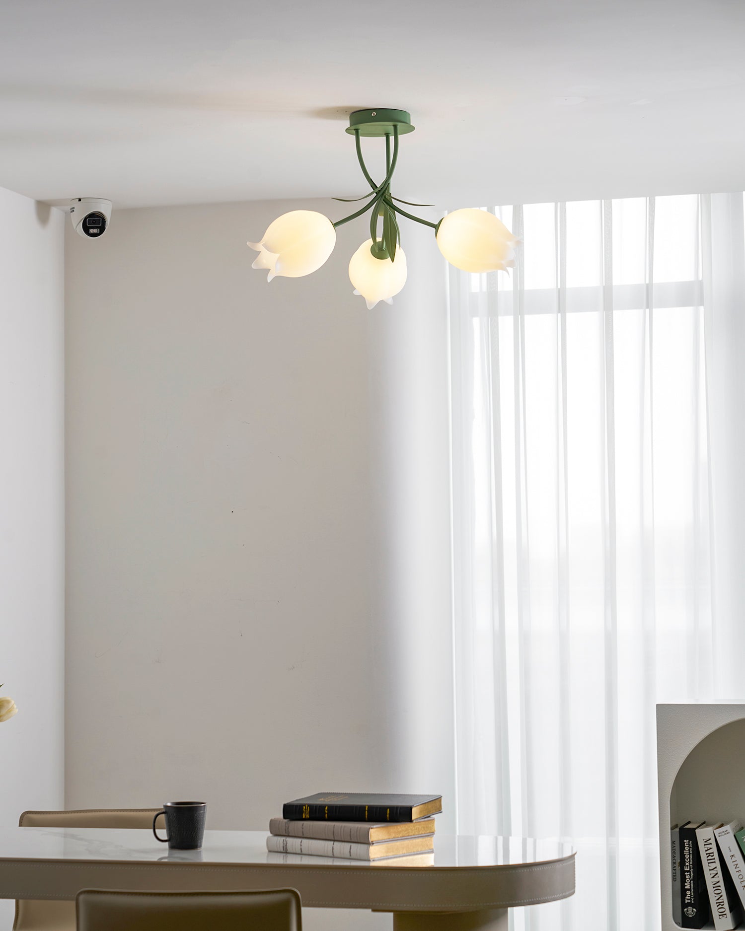 Ceiling Light Metal Acrylic 21.7 in Floral White Green Living Room Bedroom Bathroom Fixture Decorative | Thomler