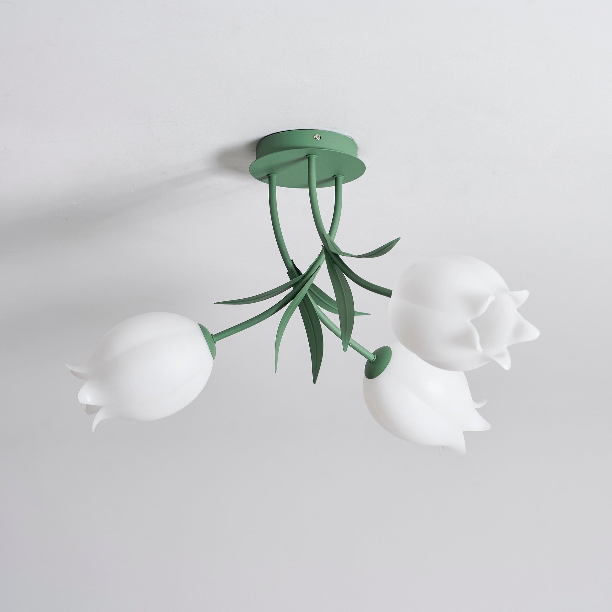 Ceiling Light Metal Acrylic 21.7 in Floral White Green Living Room Bedroom Bathroom Fixture Decorative | Thomler