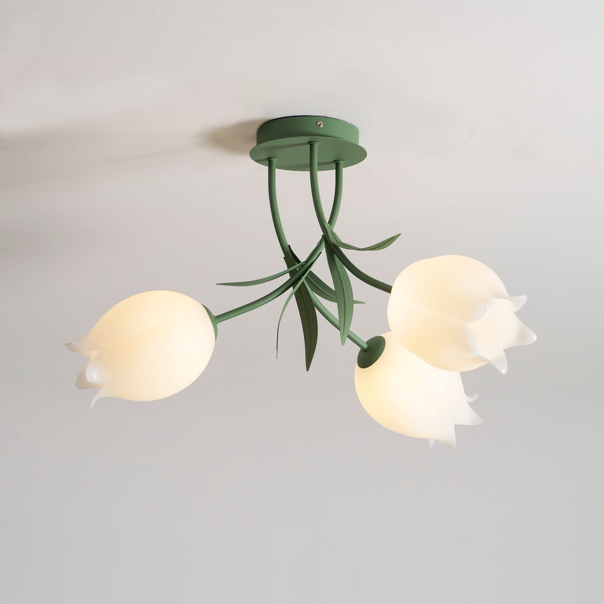 Ceiling Light Metal Acrylic 21.7 in Floral White Green Living Room Bedroom Bathroom Fixture Decorative | Thomler