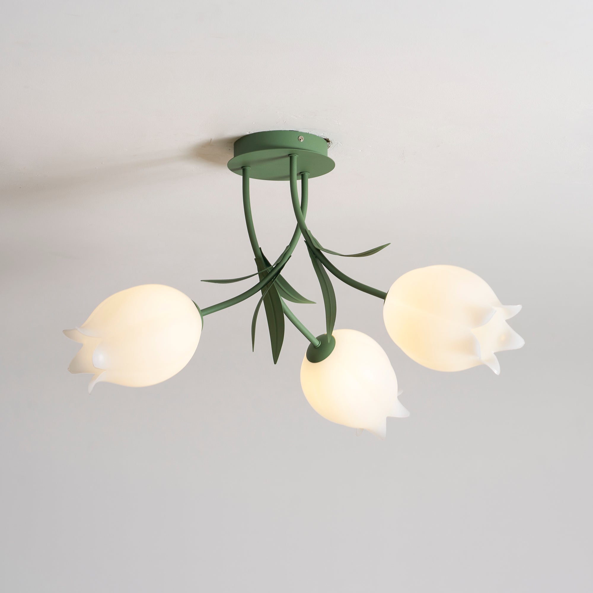 Ceiling Light Metal Acrylic 21.7 in Floral White Green Living Room Bedroom Bathroom Fixture Decorative | Thomler