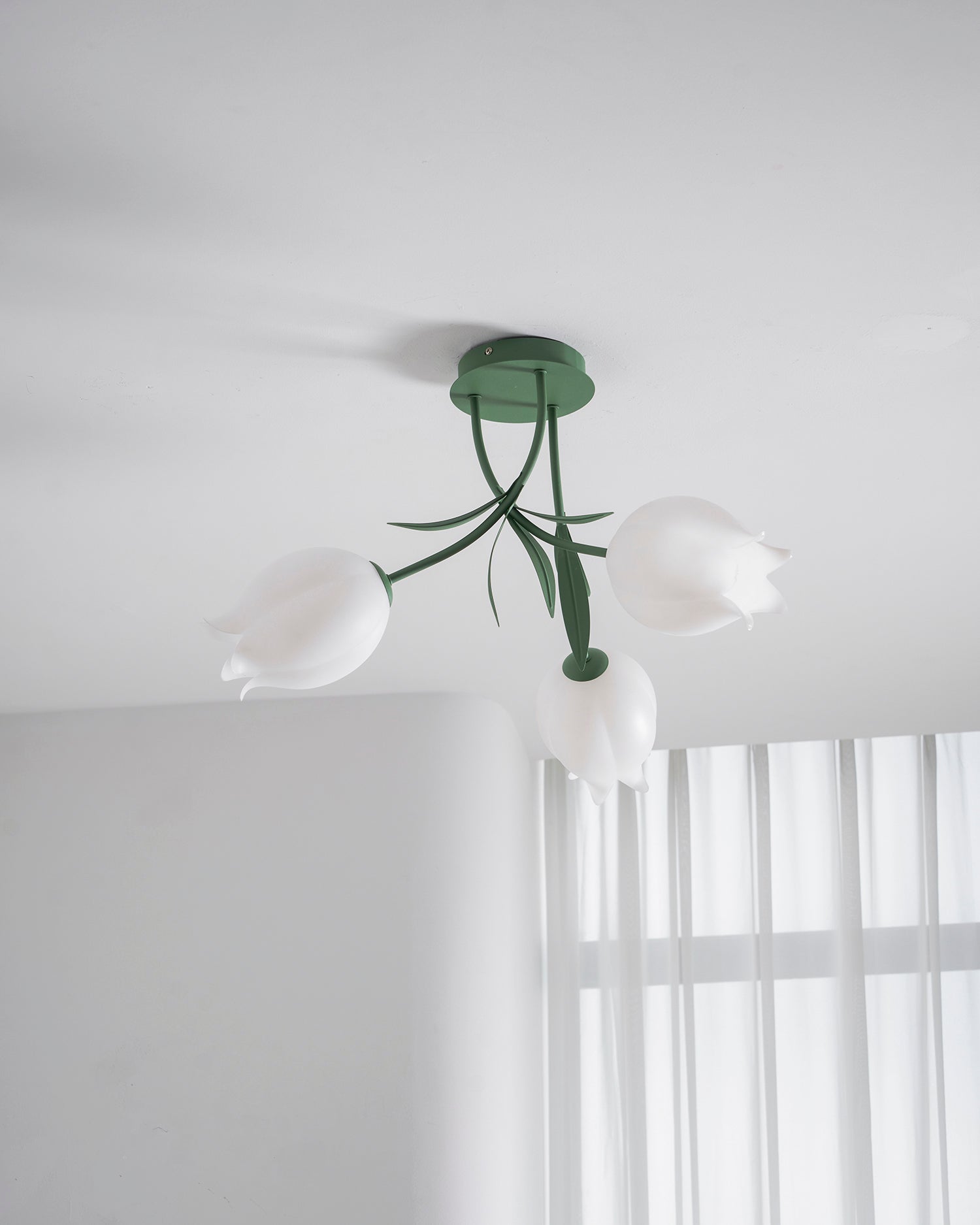 Ceiling Light Metal Acrylic 21.7 in Floral White Green Living Room Bedroom Bathroom Fixture Decorative | Thomler