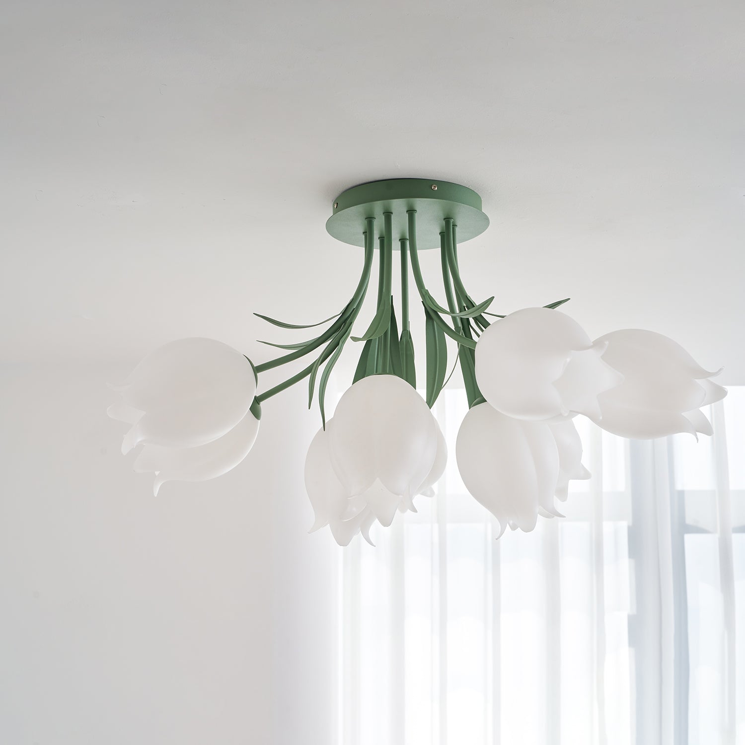 Ceiling Light Metal Acrylic 21.7 in Floral White Green Living Room Bedroom Bathroom Fixture Decorative | Thomler