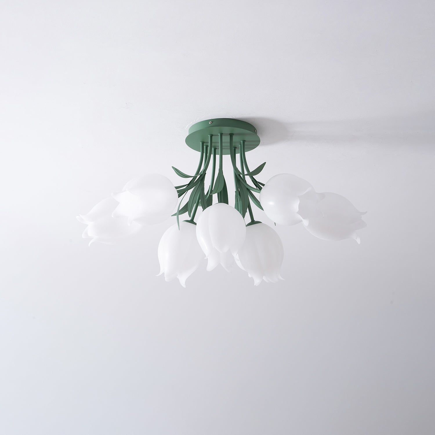 Ceiling Light Metal Acrylic 21.7 in Floral White Green Living Room Bedroom Bathroom Fixture Decorative | Thomler